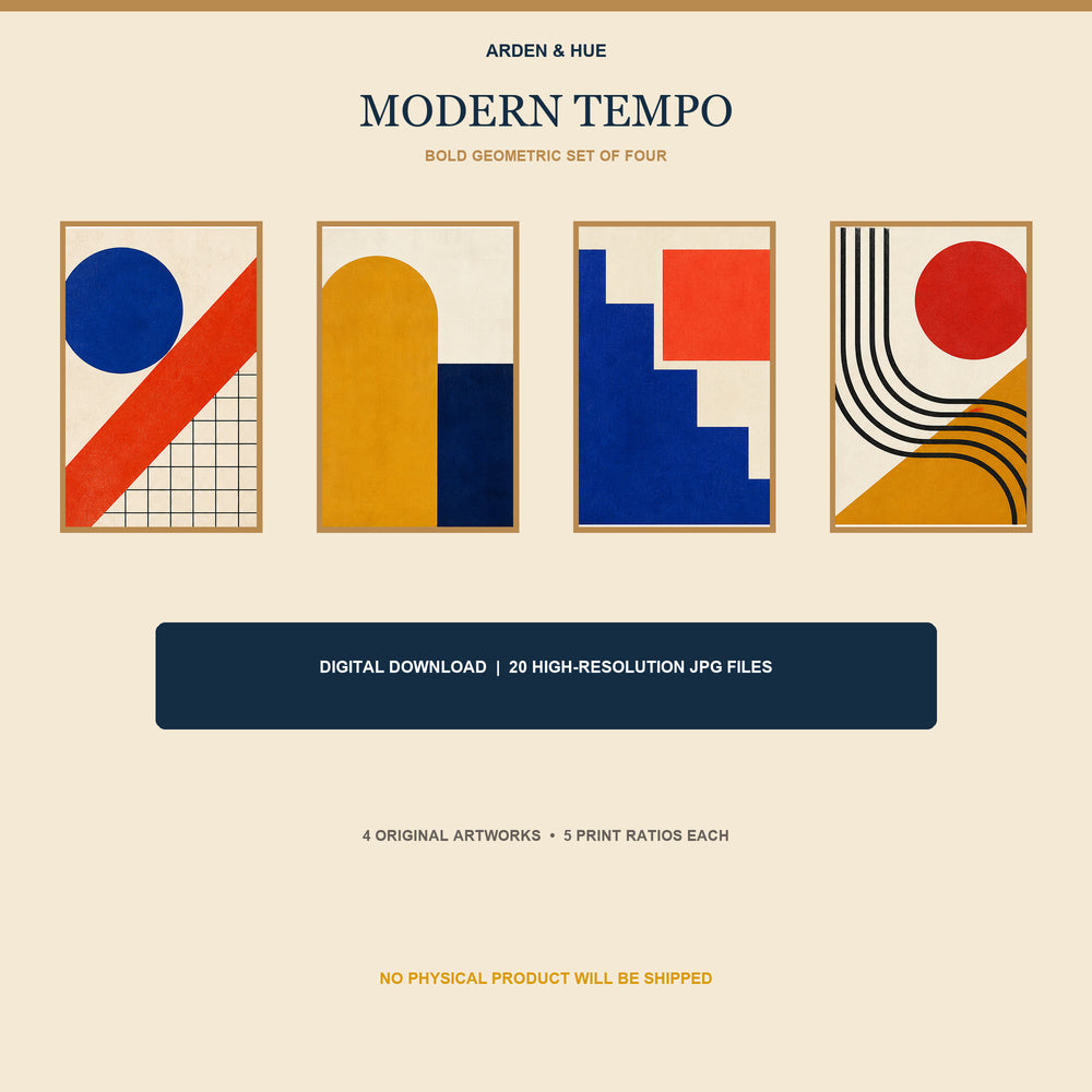 Modern Tempo Printable Wall Art Set of 4 | Bold Geometric Set of Four Digital Prints