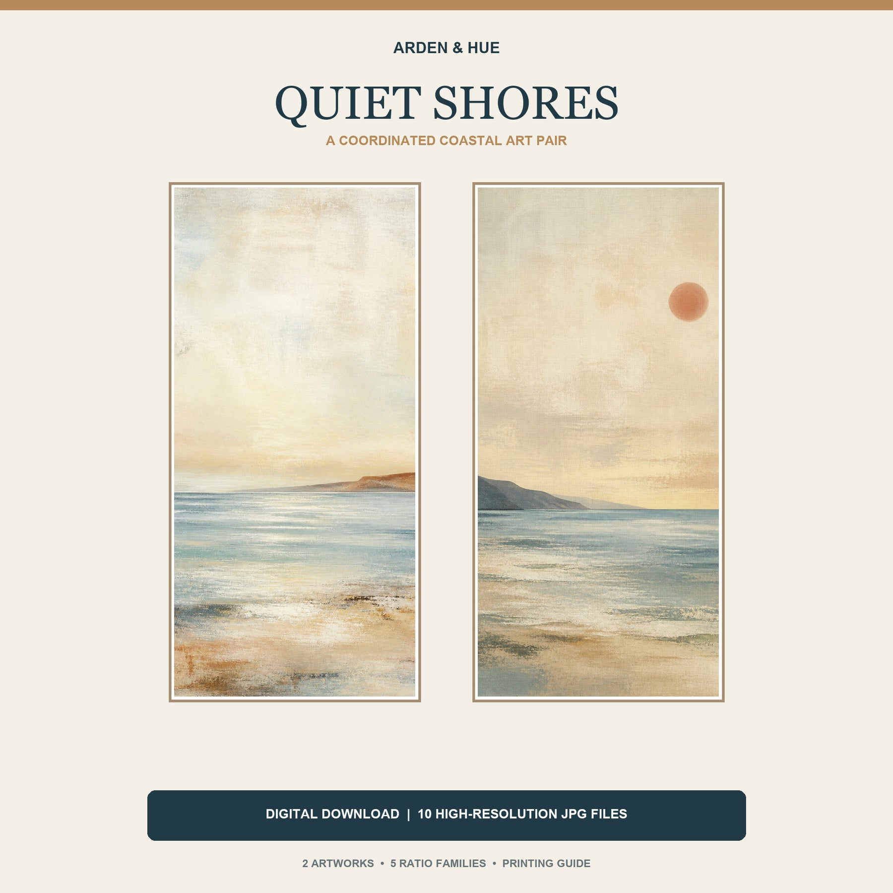 Quiet Shores Printable Wall Art Set of 2 | Coastal Abstract Seascape Digital Prints