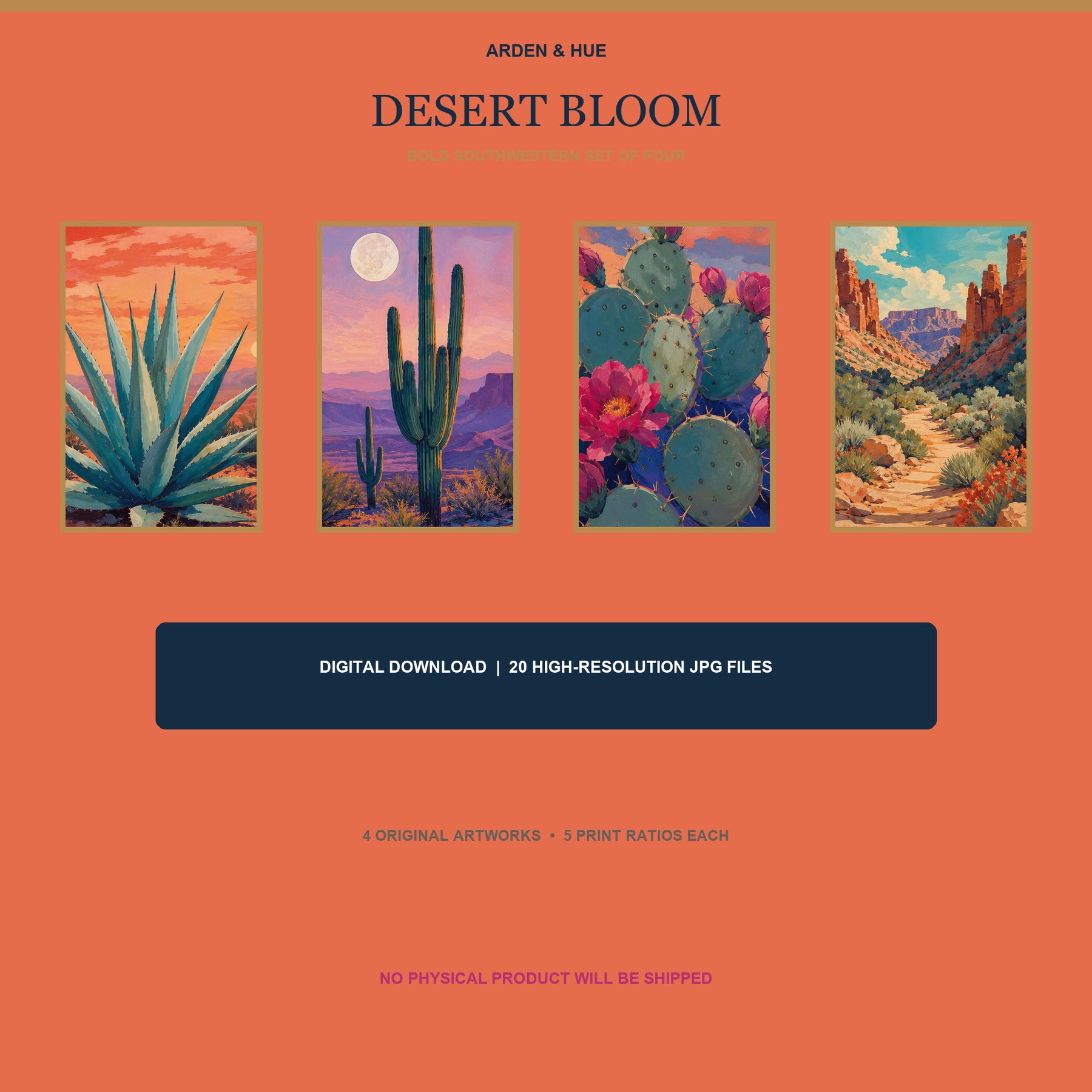 Desert Bloom Printable Wall Art Set of 4 | Bold Southwestern Set of Four Digital Prints