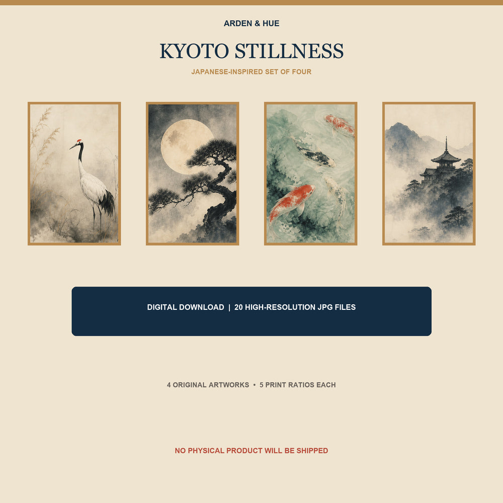 Kyoto Stillness Printable Wall Art Set of 4 | Japanese-Inspired Set of Four Digital Prints