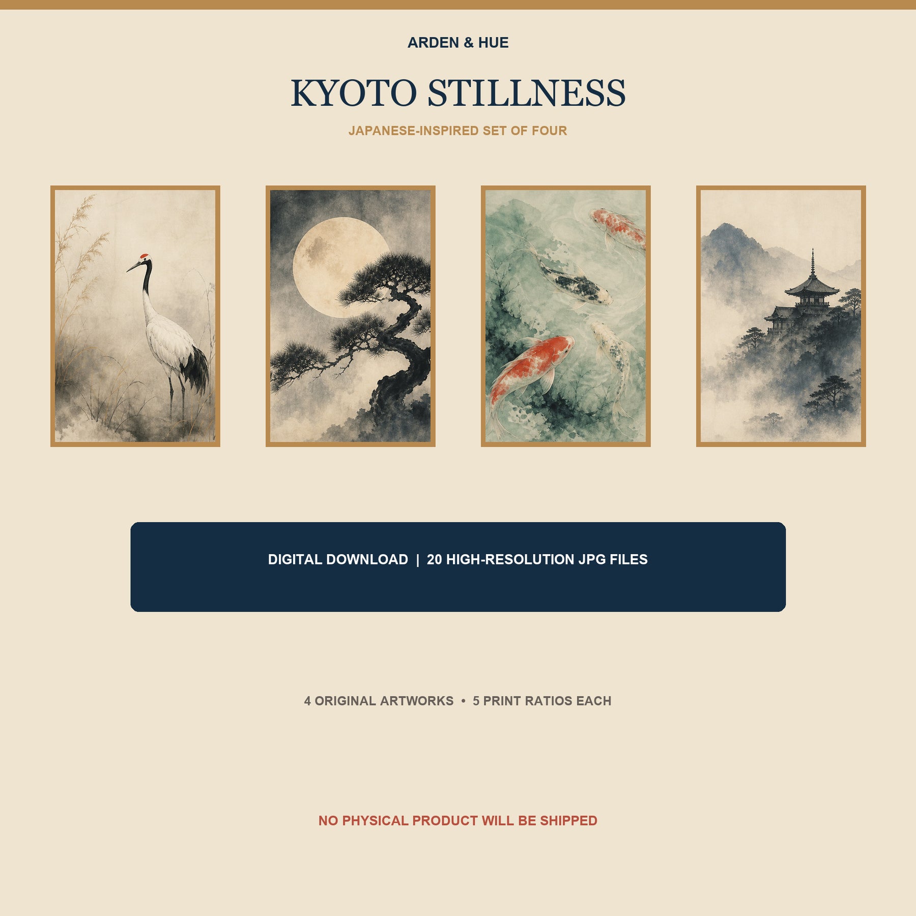 Kyoto Stillness Printable Wall Art Set of 4 | Japanese-Inspired Set of Four Digital Prints