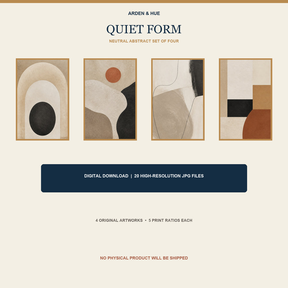 Quiet Form Printable Wall Art Set of 4 | Neutral Abstract Set of Four Digital Prints