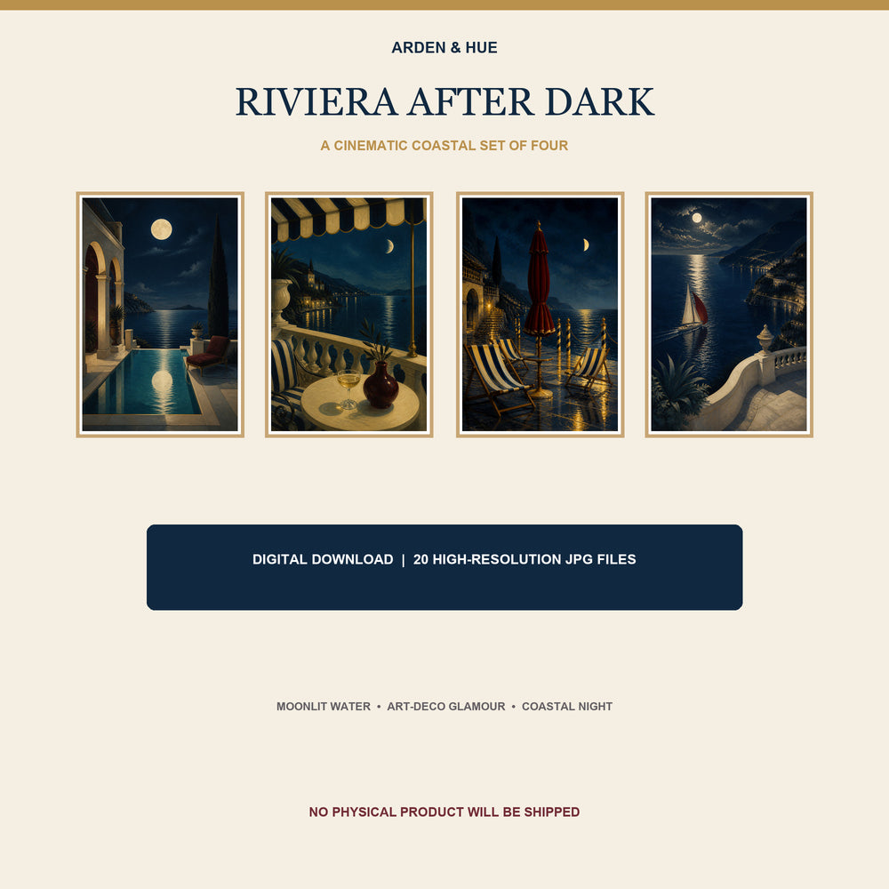 Riviera After Dark Printable Wall Art Set of 4 | Luxury Coastal Night Digital Prints