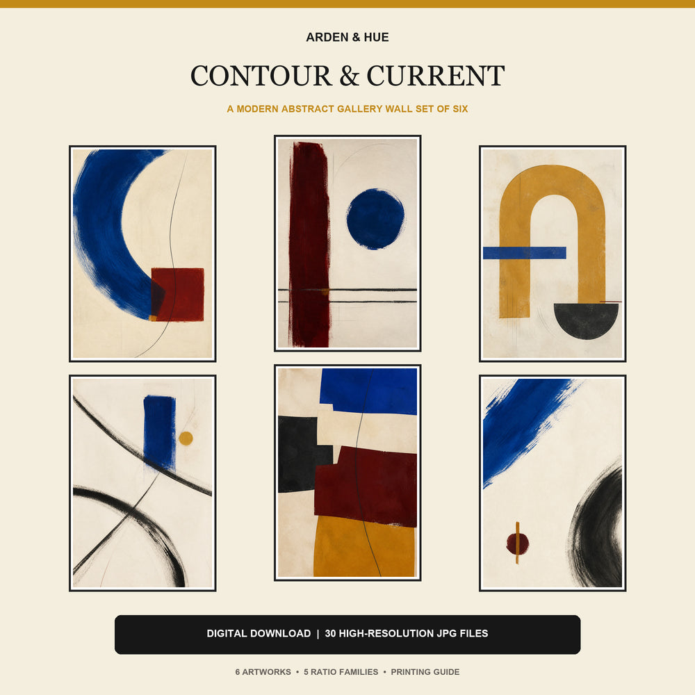 Contour & Current Printable Wall Art Set of 6 | Modern Abstract Color Gallery Wall Digital Prints