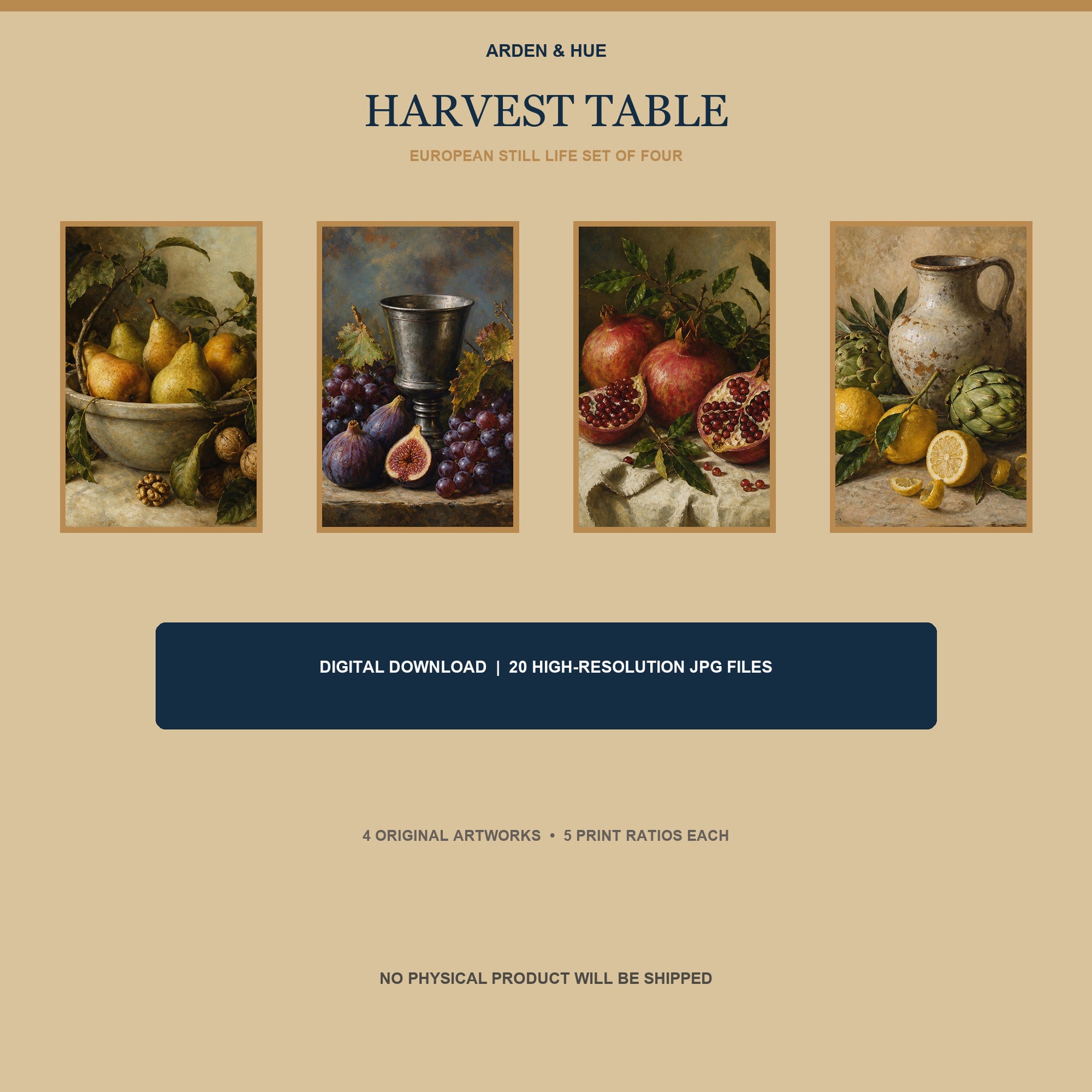 Harvest Table Printable Wall Art Set of 4 | European Still Life Set of Four Digital Prints