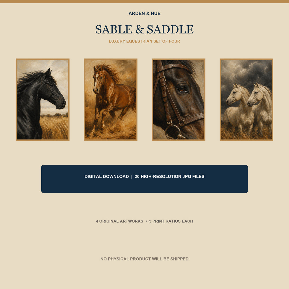Sable & Saddle Printable Wall Art Set of 4 | Luxury Equestrian Set of Four Digital Prints