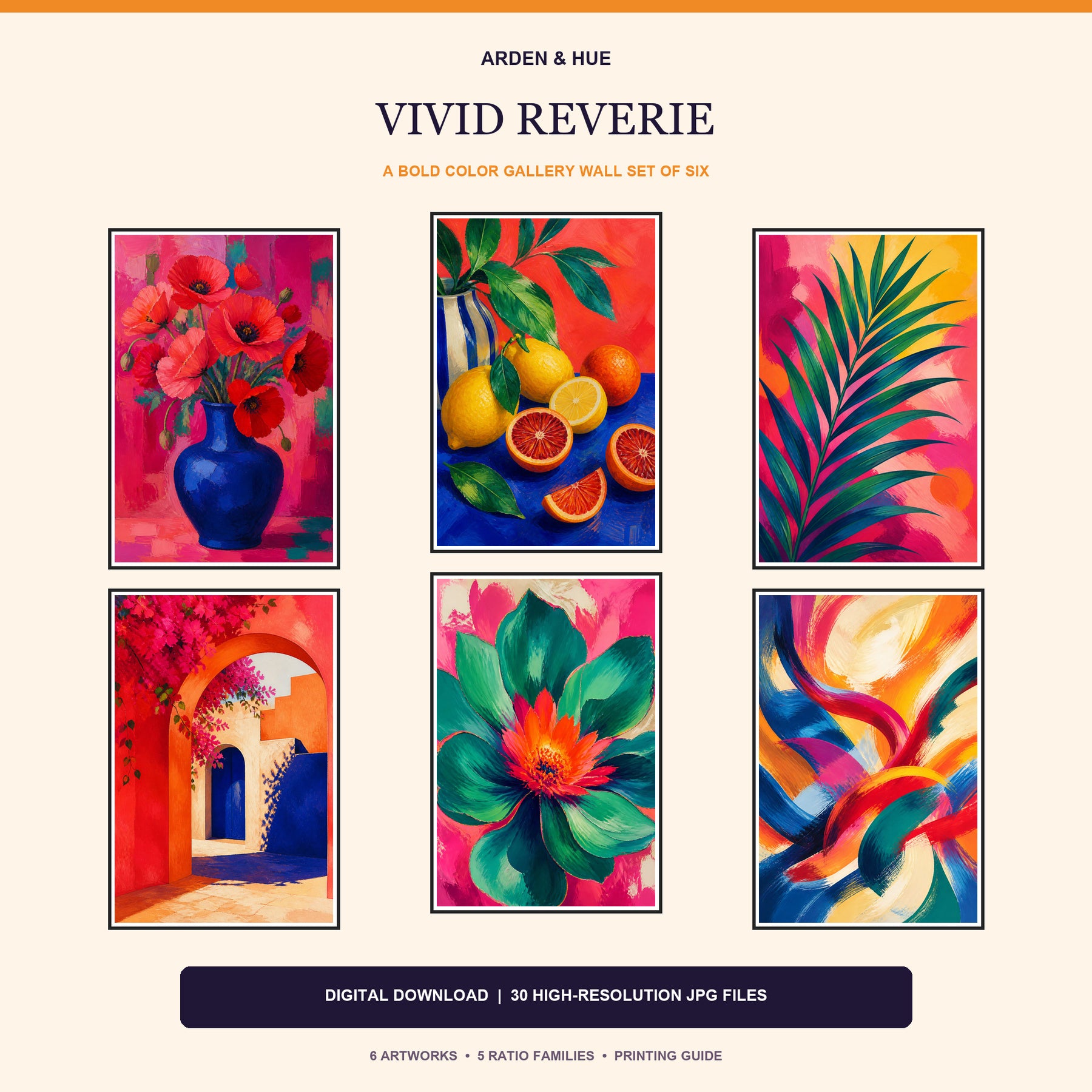 Vivid Reverie Printable Wall Art Set of 6 | Bold Colorful Gallery Wall Digital Prints