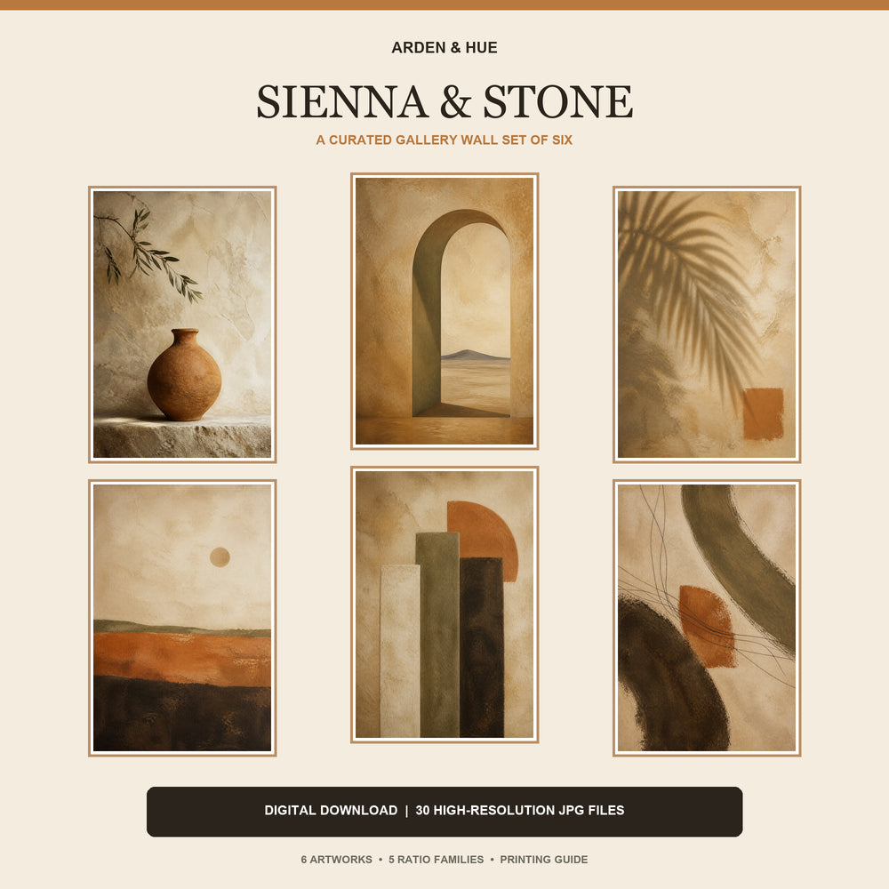 Sienna & Stone Printable Wall Art Set of 6 | Organic Modern Earth Tone Gallery Wall Digital Prints
