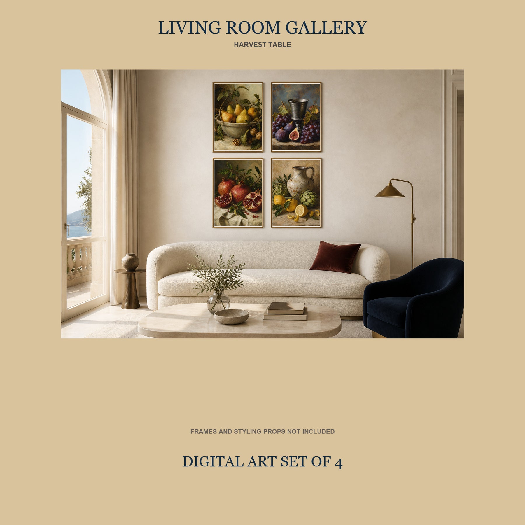 Harvest Table Printable Wall Art Set of 4 | European Still Life Set of Four Digital Prints
