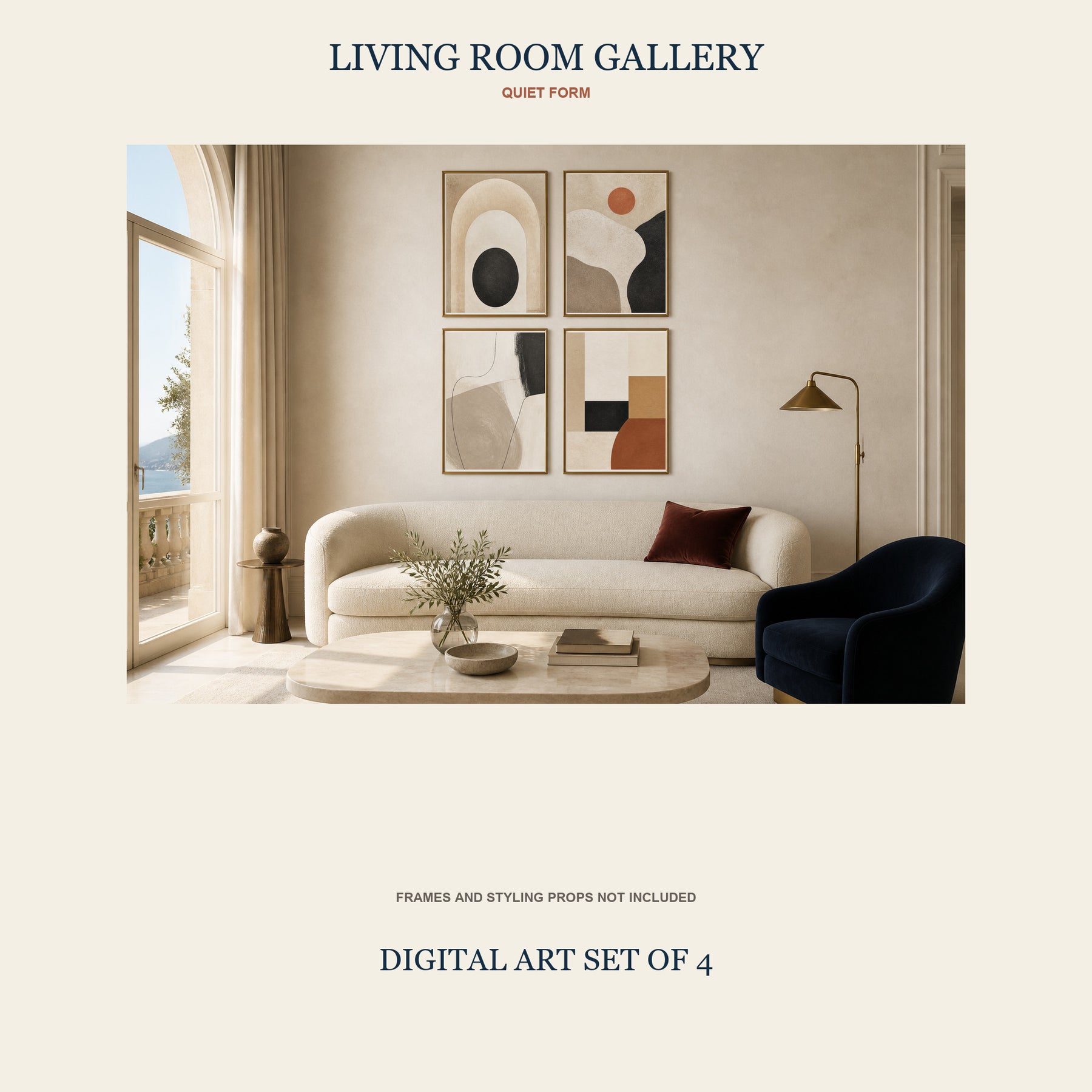 Quiet Form Printable Wall Art Set of 4 | Neutral Abstract Set of Four Digital Prints