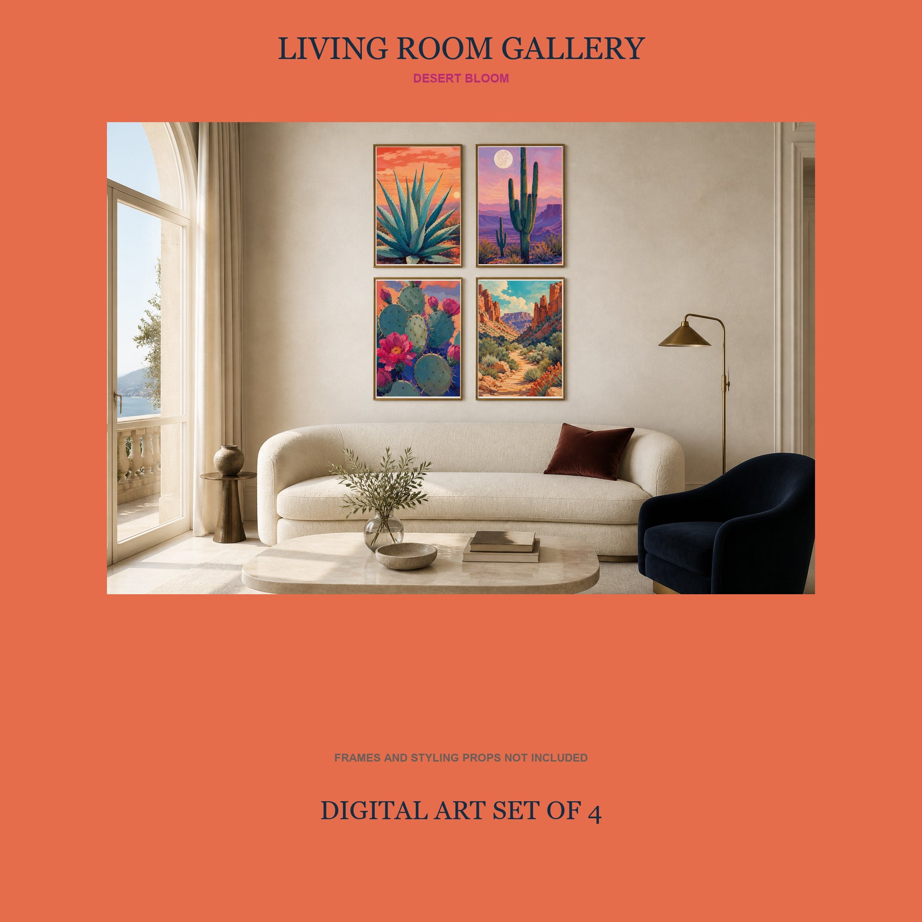 Desert Bloom Printable Wall Art Set of 4 | Bold Southwestern Set of Four Digital Prints