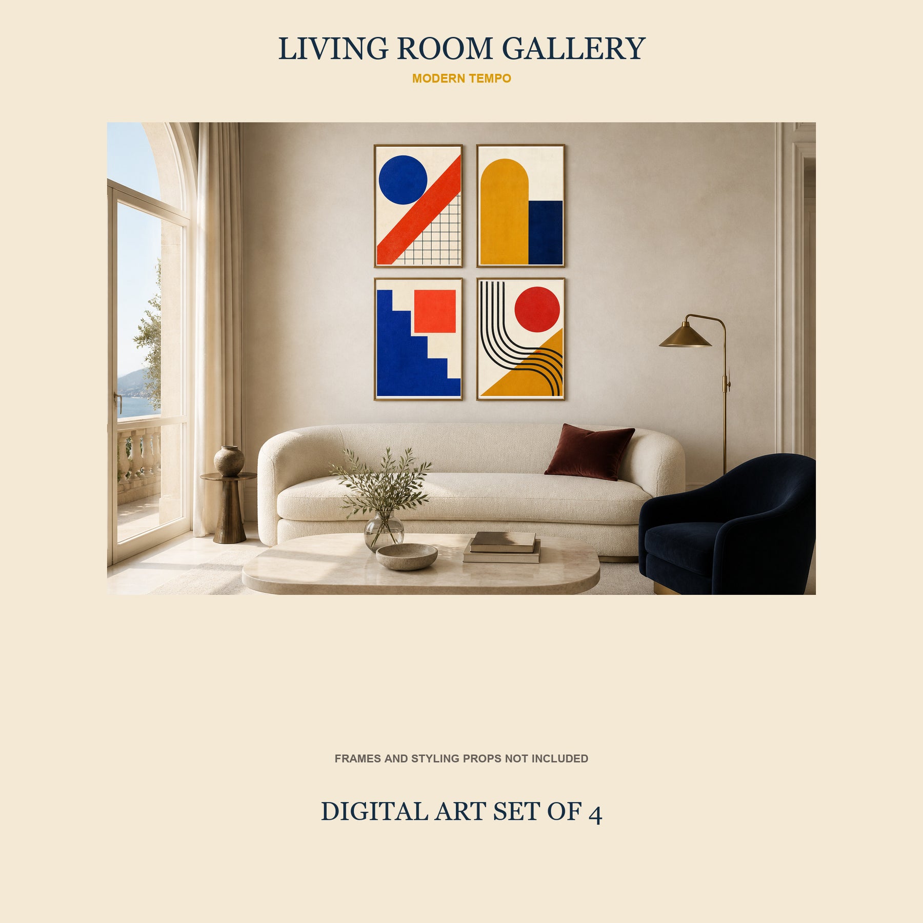 Modern Tempo Printable Wall Art Set of 4 | Bold Geometric Set of Four Digital Prints