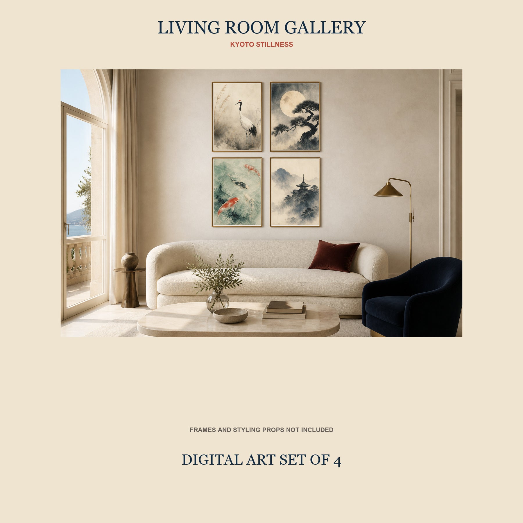 Kyoto Stillness Printable Wall Art Set of 4 | Japanese-Inspired Set of Four Digital Prints