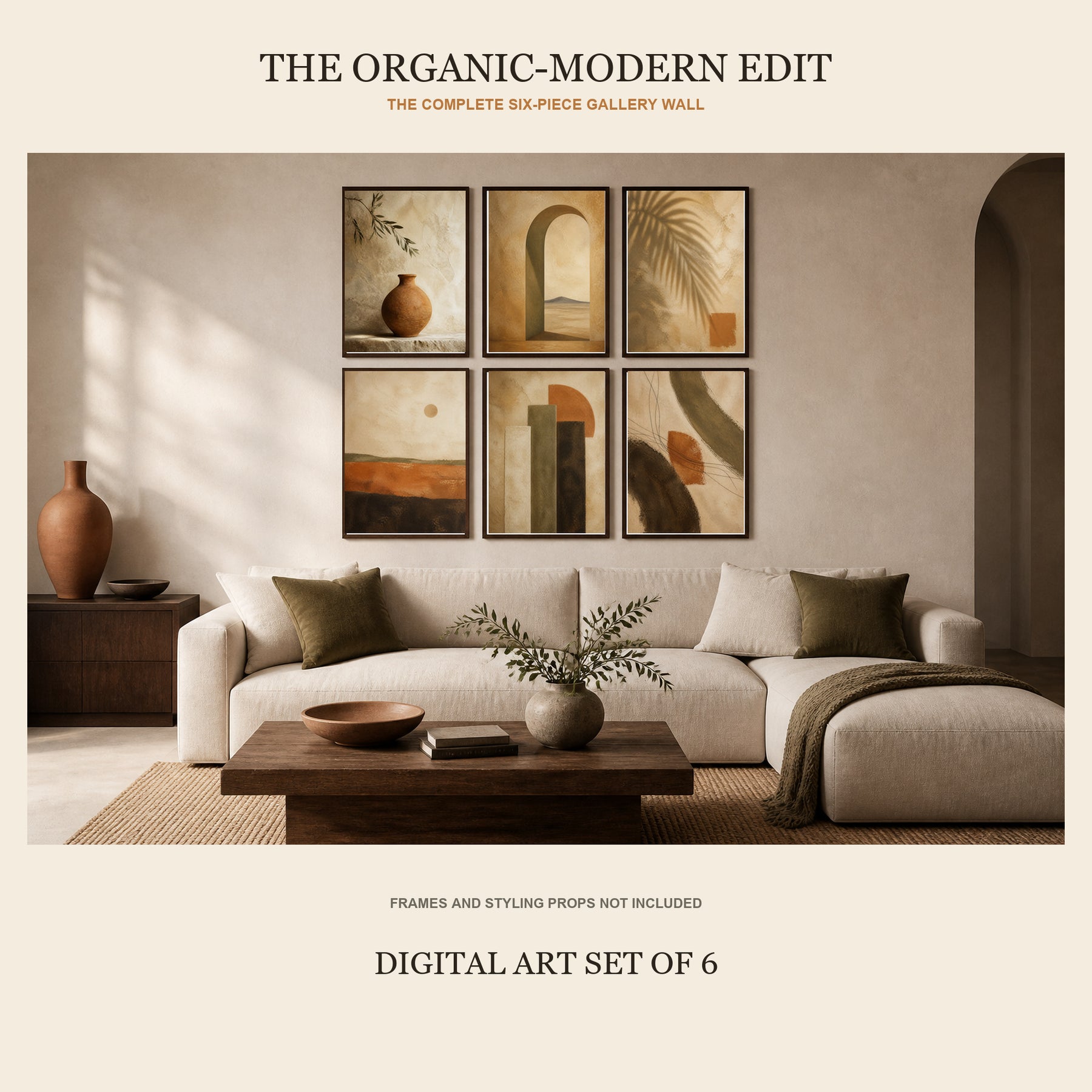 Sienna & Stone Printable Wall Art Set of 6 | Organic Modern Earth Tone Gallery Wall Digital Prints
