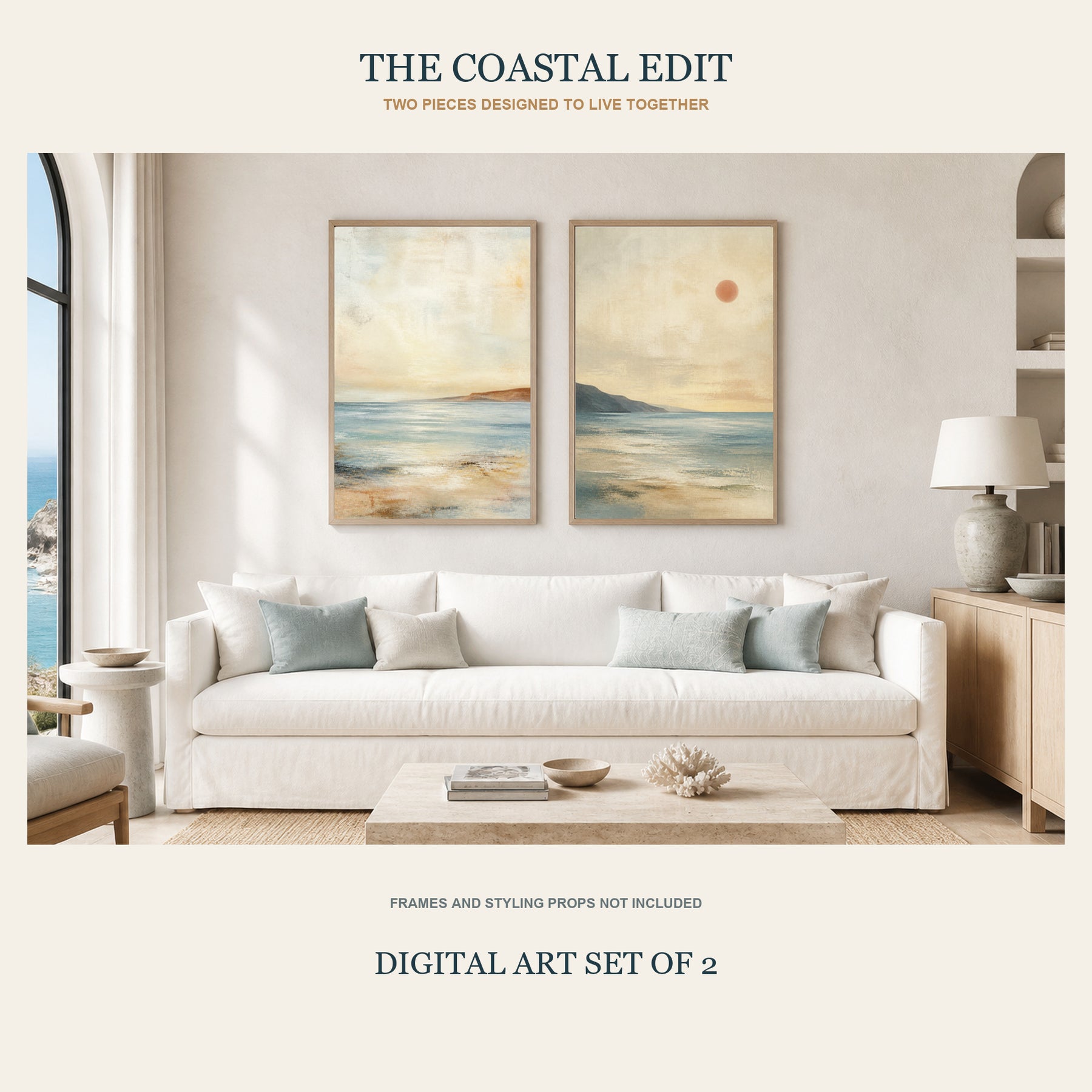 Quiet Shores Printable Wall Art Set of 2 | Coastal Abstract Seascape Digital Prints