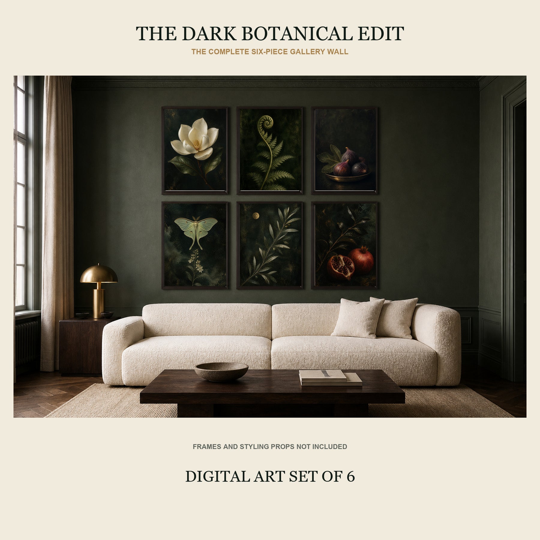Velvet Botanica Printable Wall Art Set of 6 | Moody Dark Botanical Gallery Wall Digital Prints