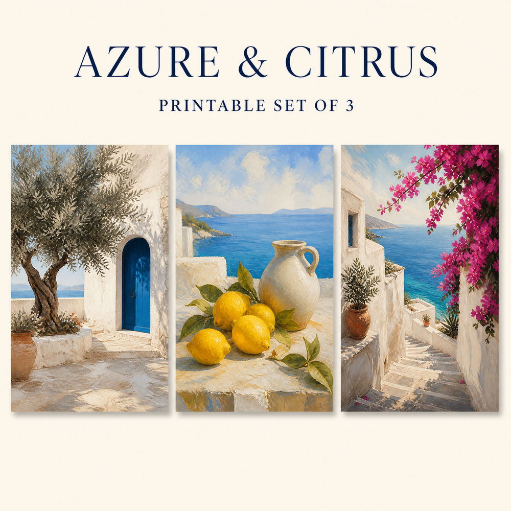 Azure & Citrus Mediterranean Wall Art Set of 3 - Digital Download