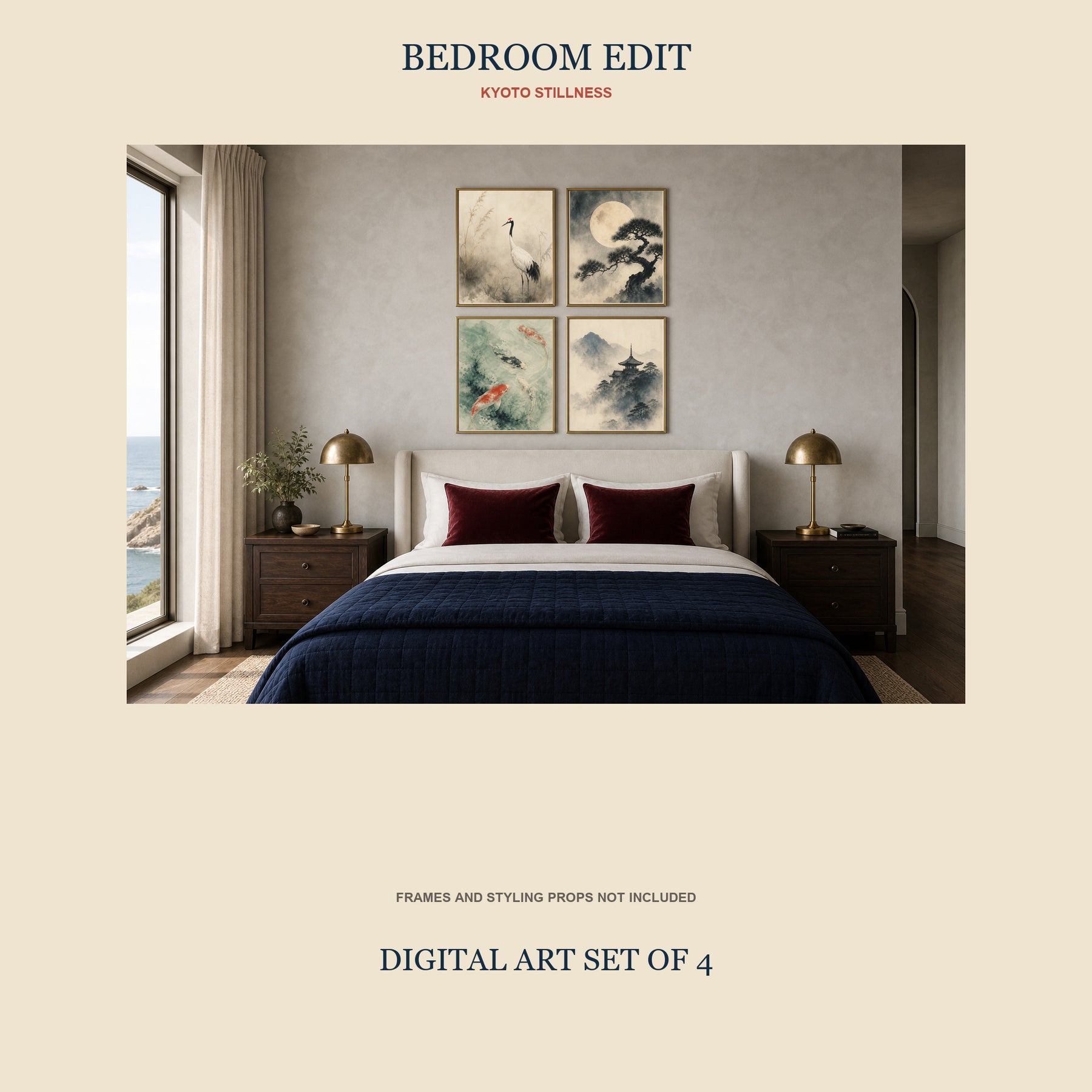 Kyoto Stillness Printable Wall Art Set of 4 | Japanese-Inspired Set of Four Digital Prints