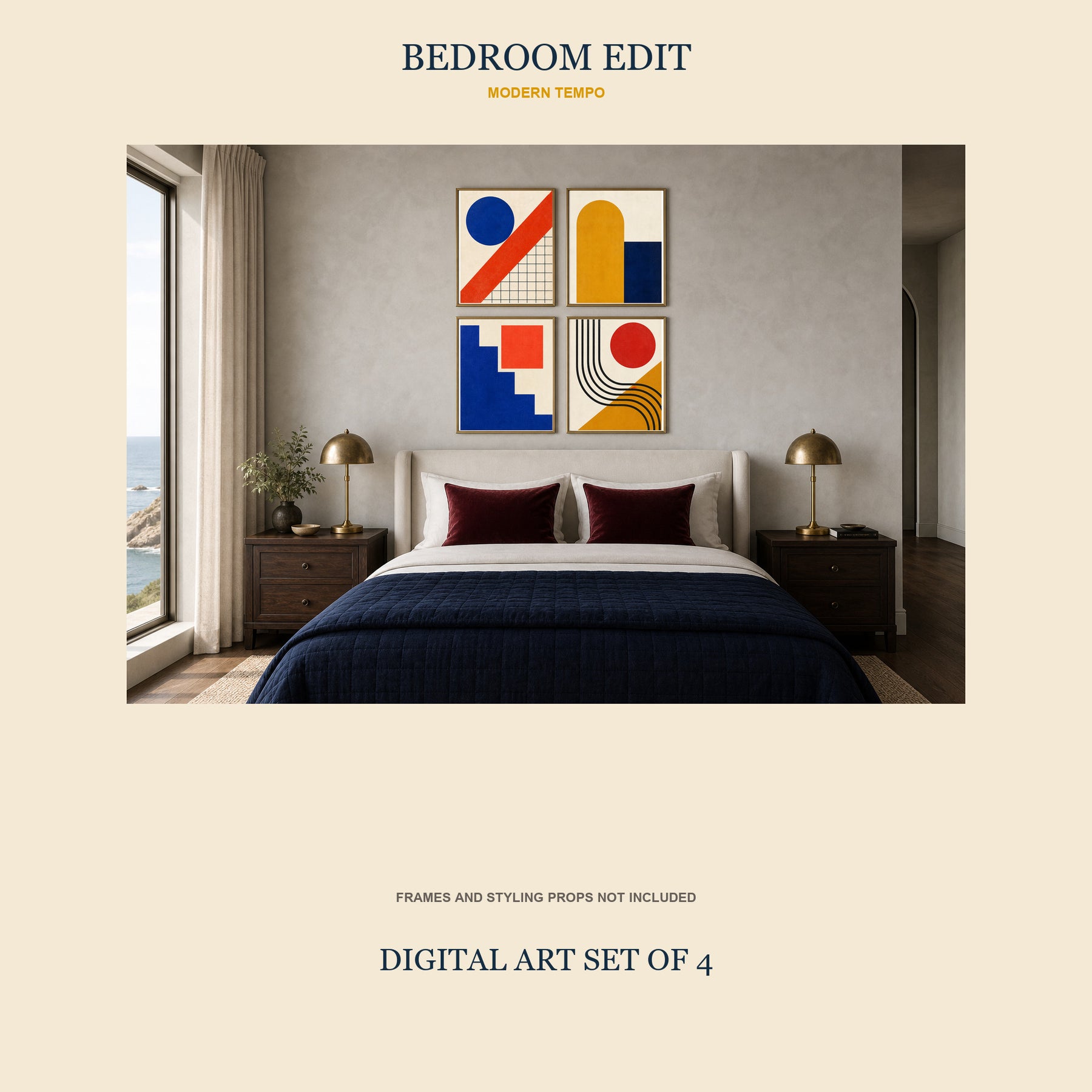 Modern Tempo Printable Wall Art Set of 4 | Bold Geometric Set of Four Digital Prints