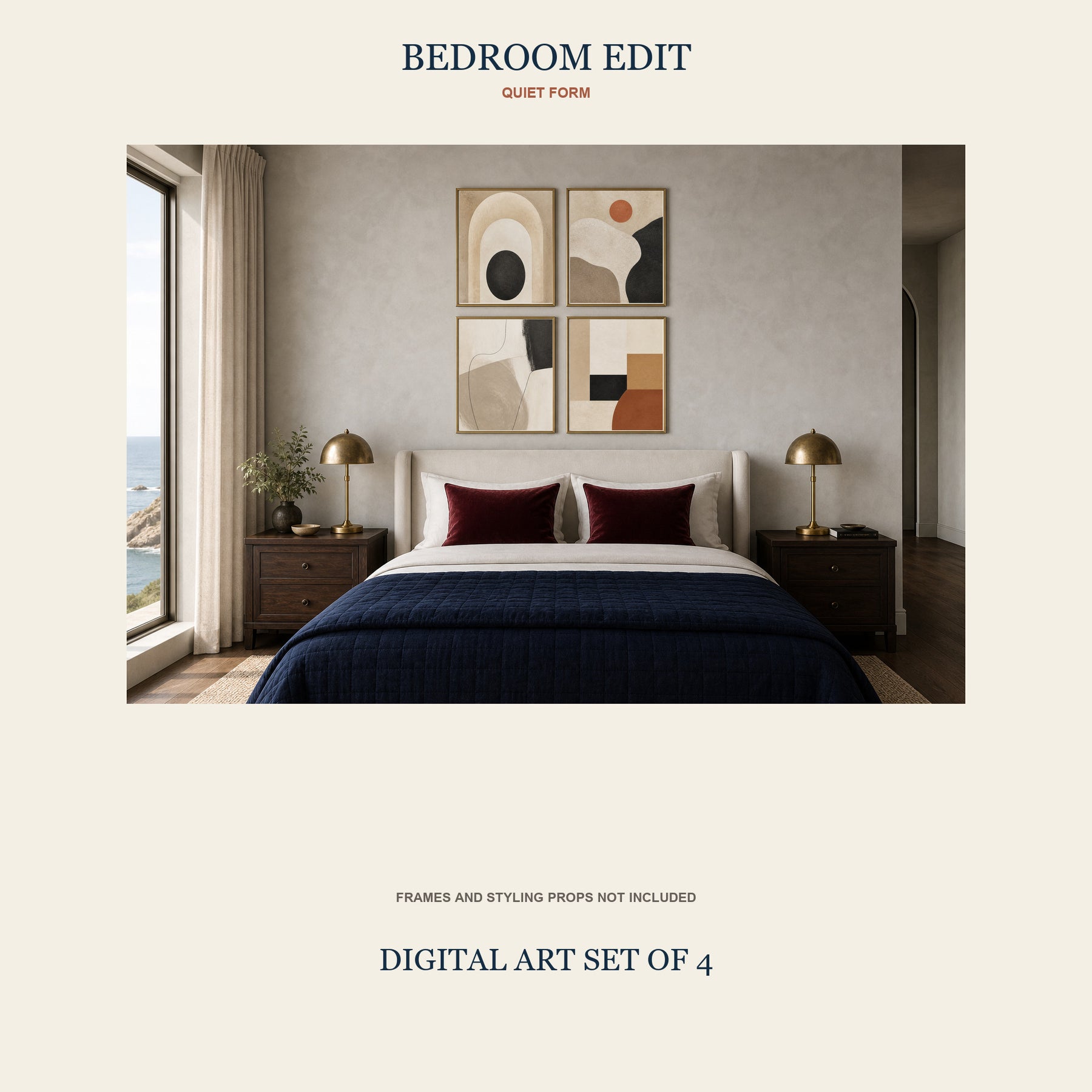 Quiet Form Printable Wall Art Set of 4 | Neutral Abstract Set of Four Digital Prints