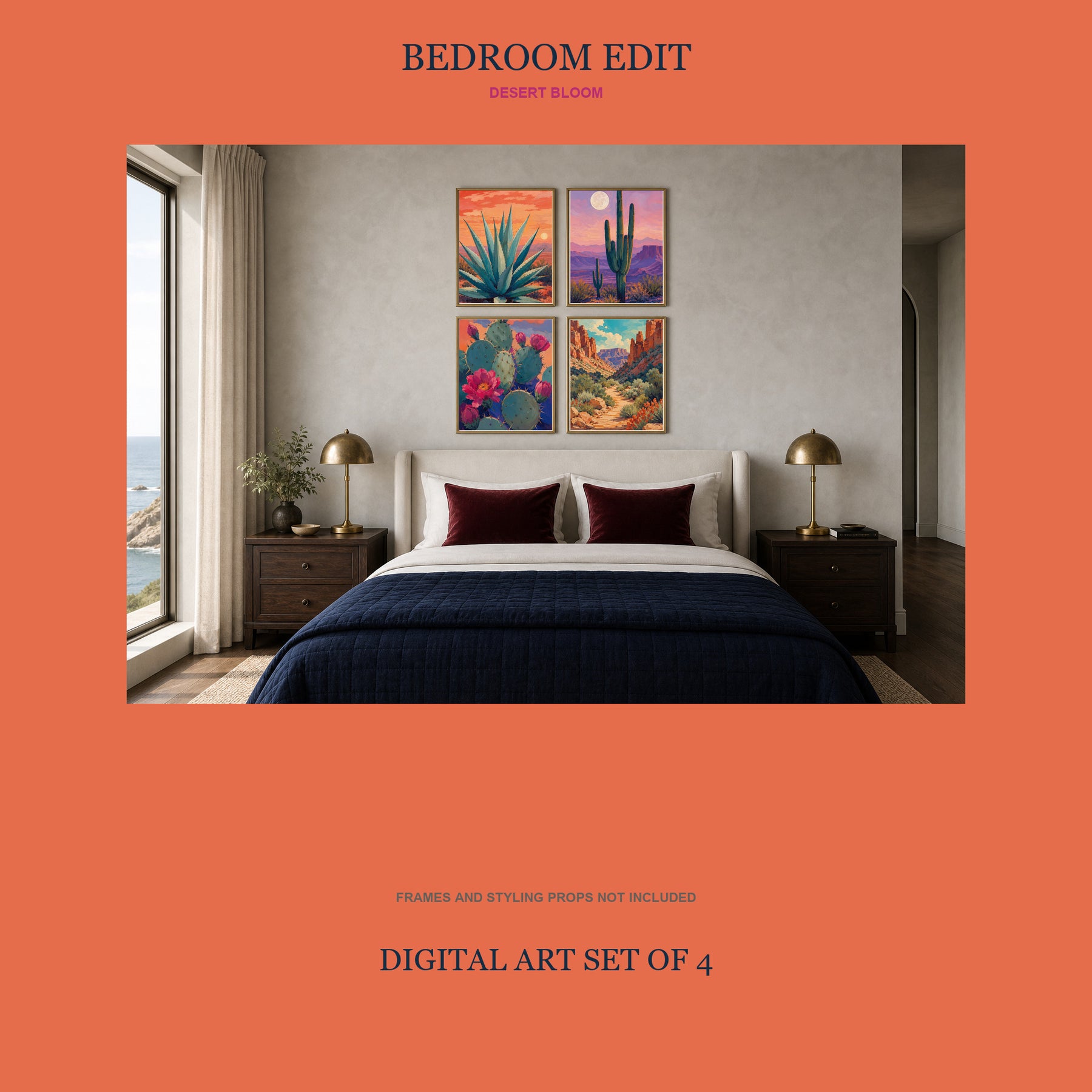 Desert Bloom Printable Wall Art Set of 4 | Bold Southwestern Set of Four Digital Prints