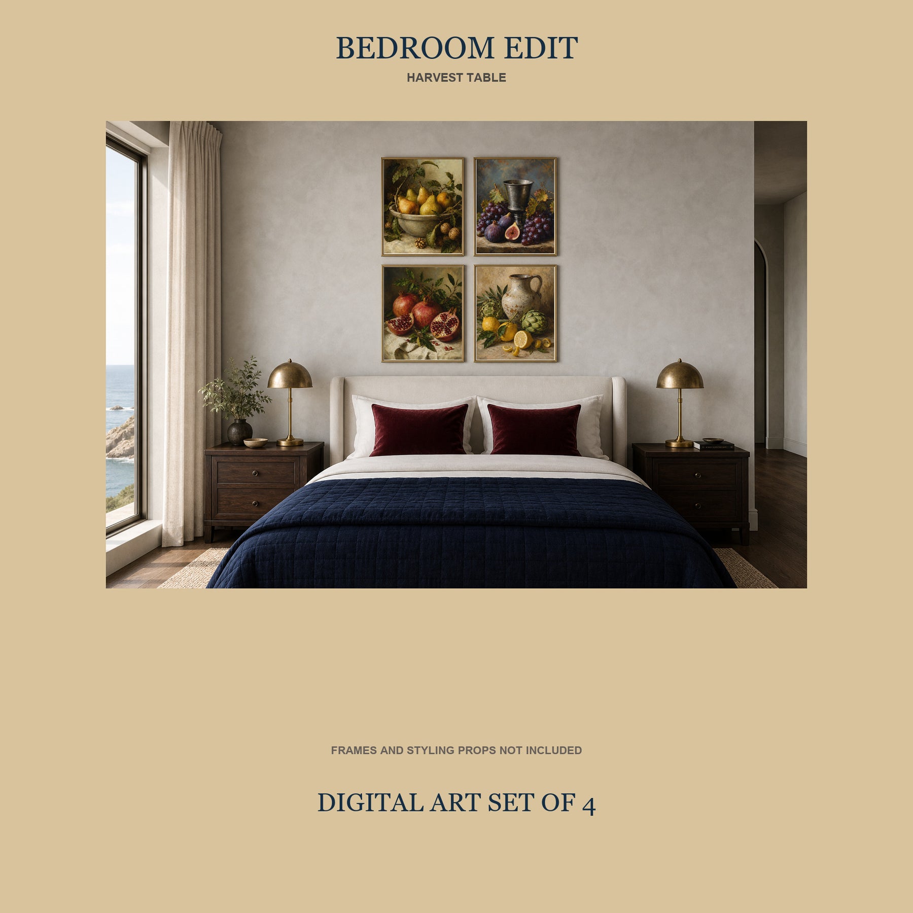 Harvest Table Printable Wall Art Set of 4 | European Still Life Set of Four Digital Prints