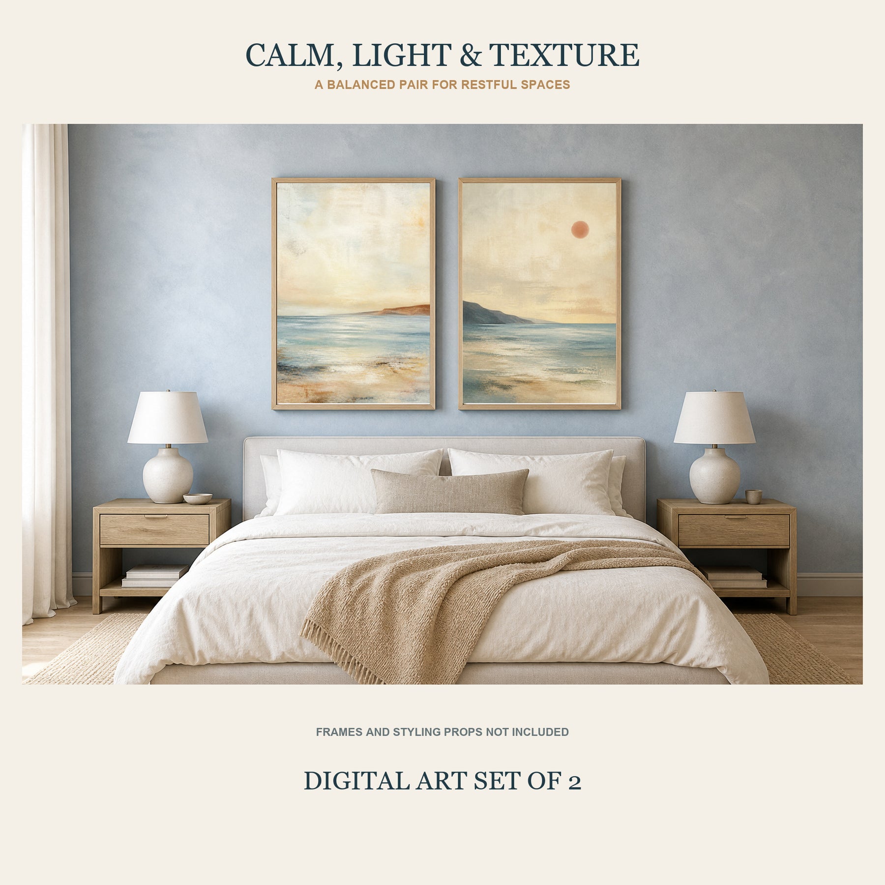 Quiet Shores Printable Wall Art Set of 2 | Coastal Abstract Seascape Digital Prints