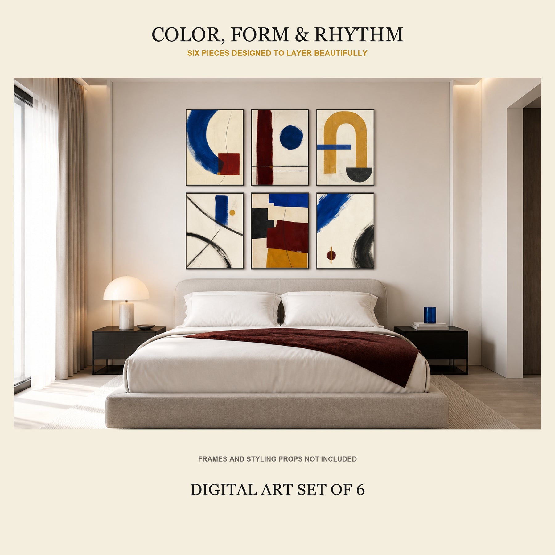 Contour & Current Printable Wall Art Set of 6 | Modern Abstract Color Gallery Wall Digital Prints