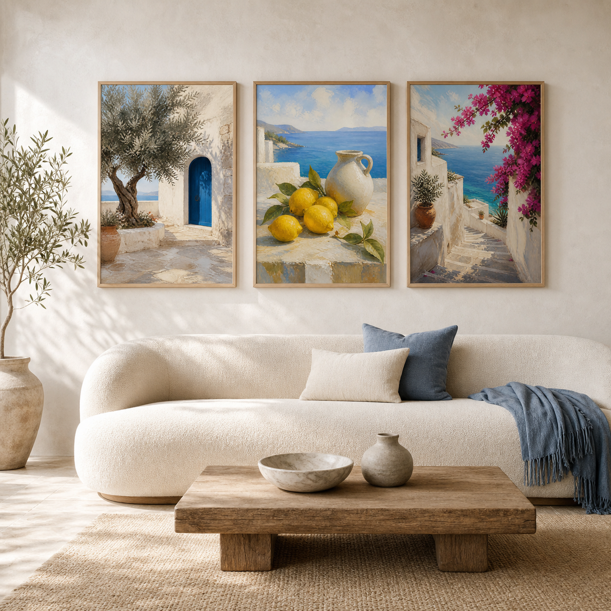 Azure & Citrus Mediterranean Wall Art Set of 3 - Digital Download