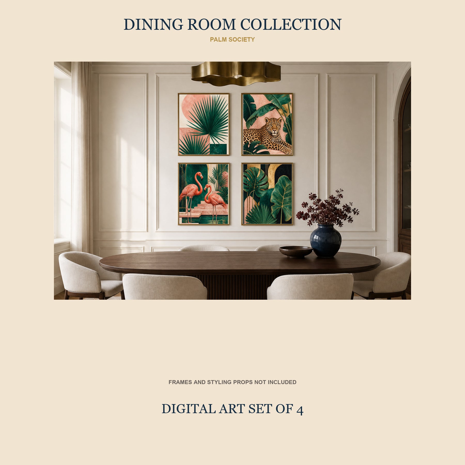 Palm Society Printable Wall Art Set of 4 | Tropical Art Deco Set of Four Digital Prints