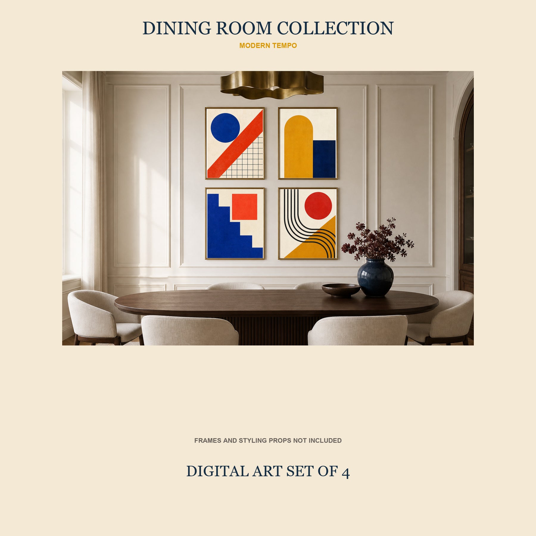 Modern Tempo Printable Wall Art Set of 4 | Bold Geometric Set of Four Digital Prints