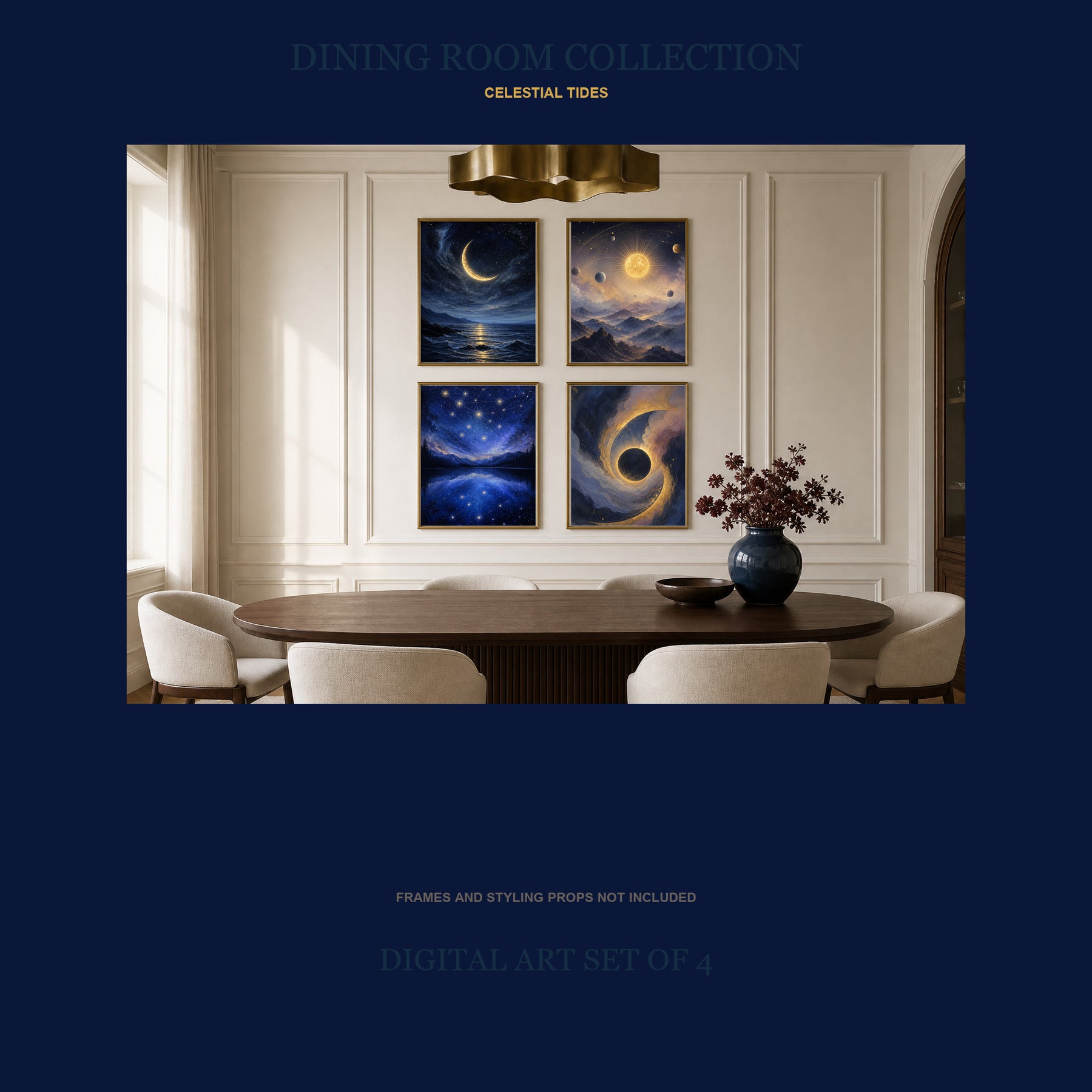 Celestial Tides Printable Wall Art Set of 4 | Dreamy Celestial Set of Four Digital Prints