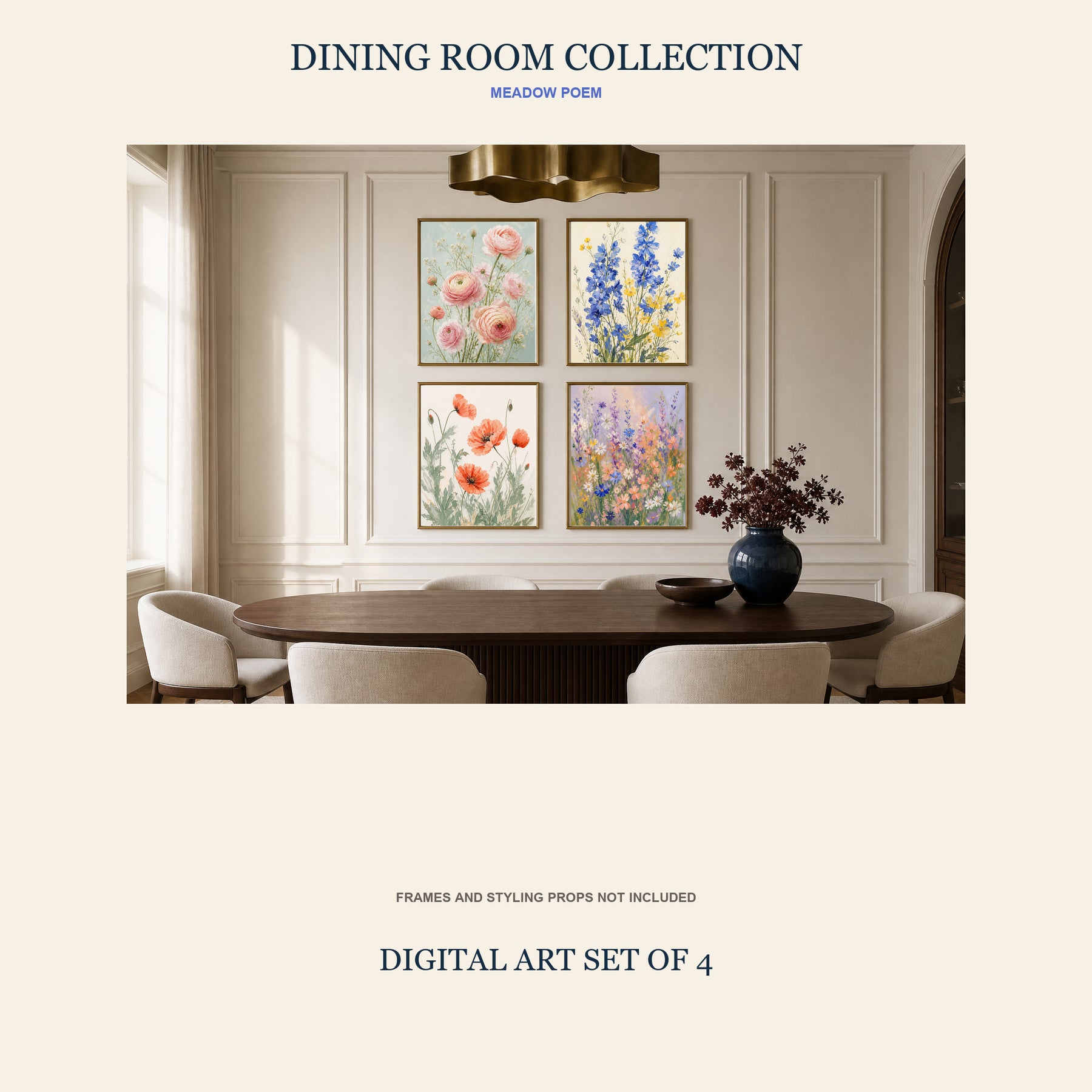 Meadow Poem Printable Wall Art Set of 4 | Romantic Wildflower Set of Four Digital Prints