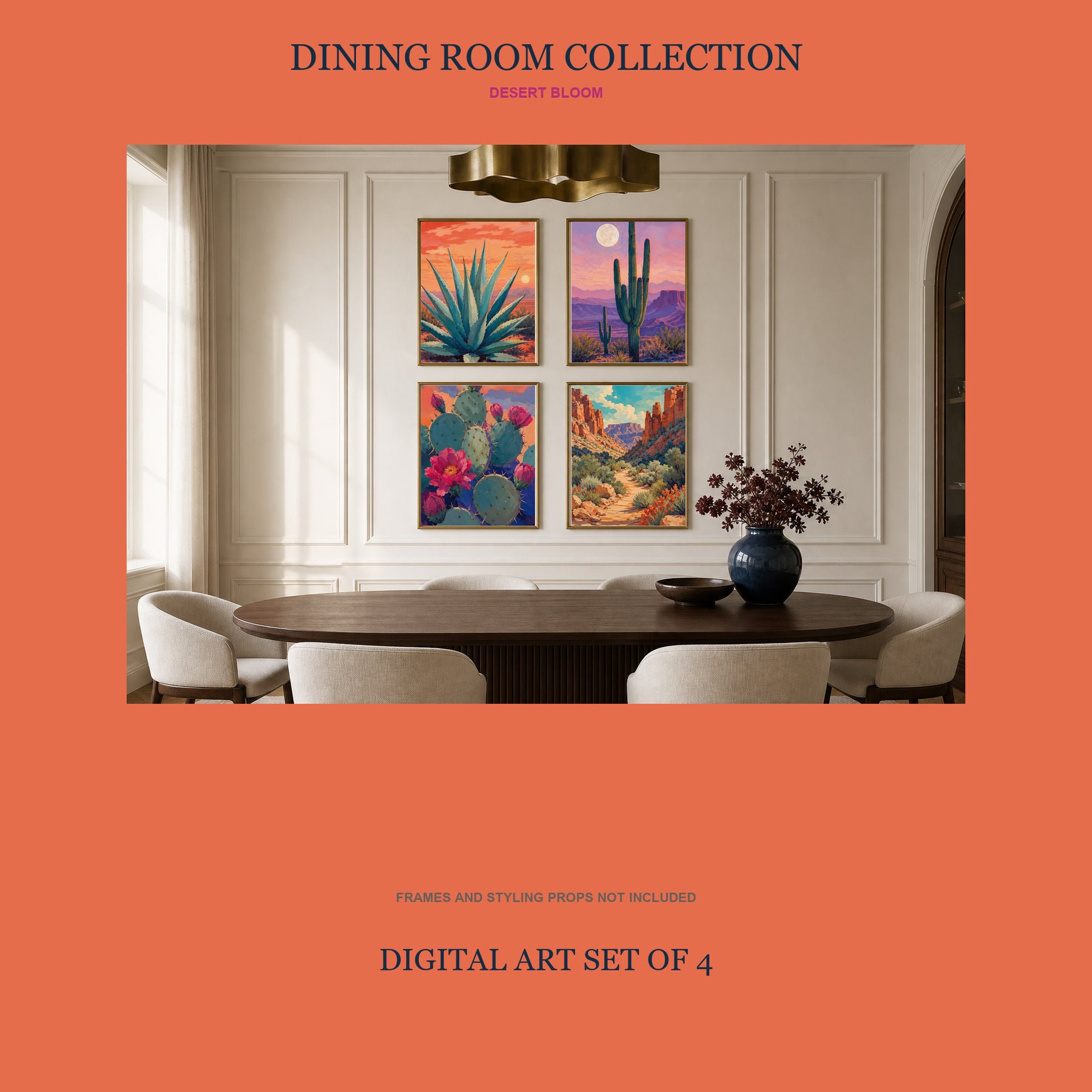 Desert Bloom Printable Wall Art Set of 4 | Bold Southwestern Set of Four Digital Prints