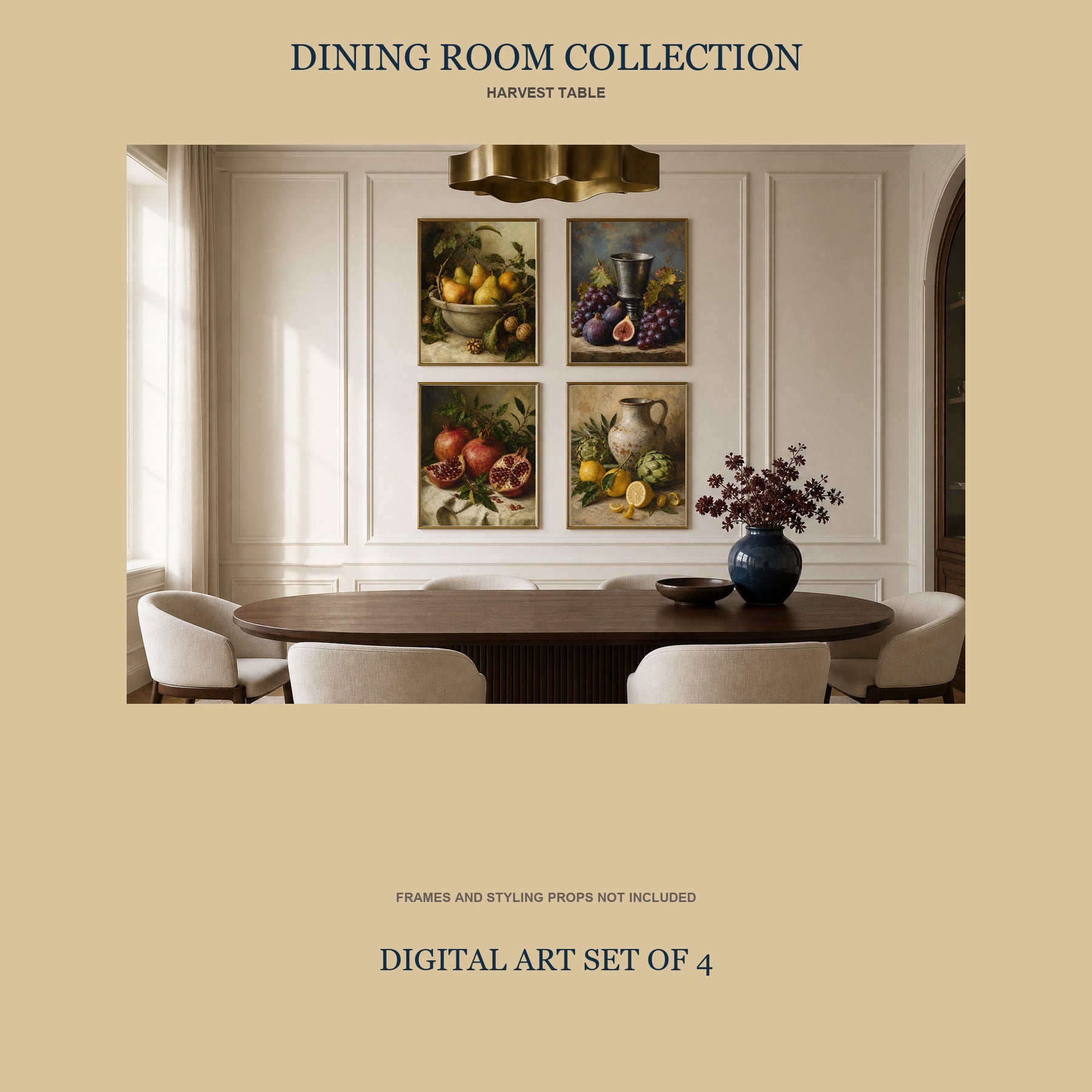 Harvest Table Printable Wall Art Set of 4 | European Still Life Set of Four Digital Prints