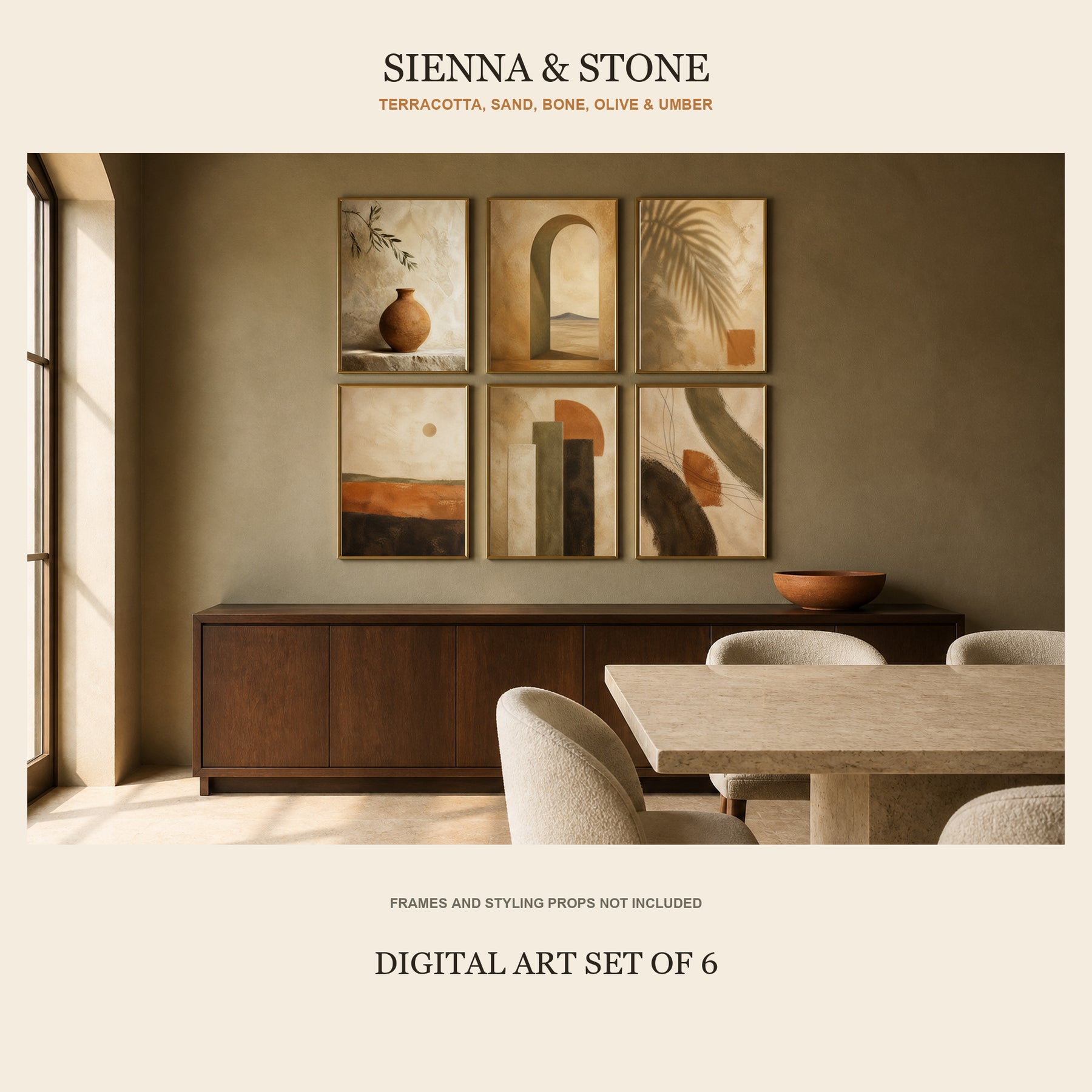 Sienna & Stone Printable Wall Art Set of 6 | Organic Modern Earth Tone Gallery Wall Digital Prints