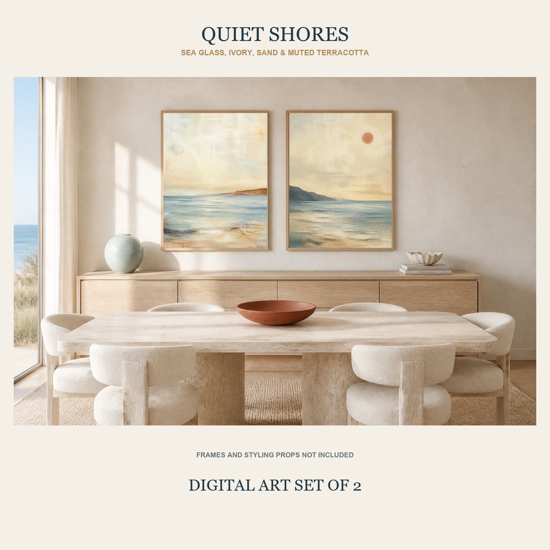 Quiet Shores Printable Wall Art Set of 2 | Coastal Abstract Seascape Digital Prints