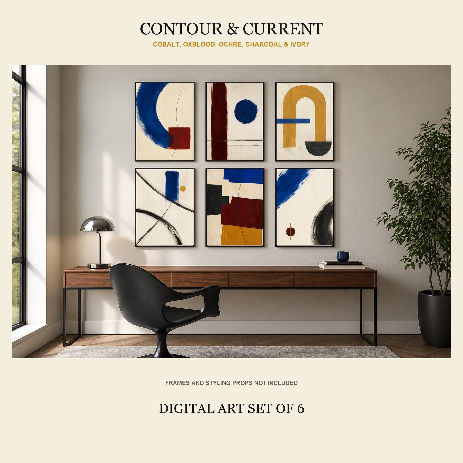 Contour & Current Printable Wall Art Set of 6 | Modern Abstract Color Gallery Wall Digital Prints