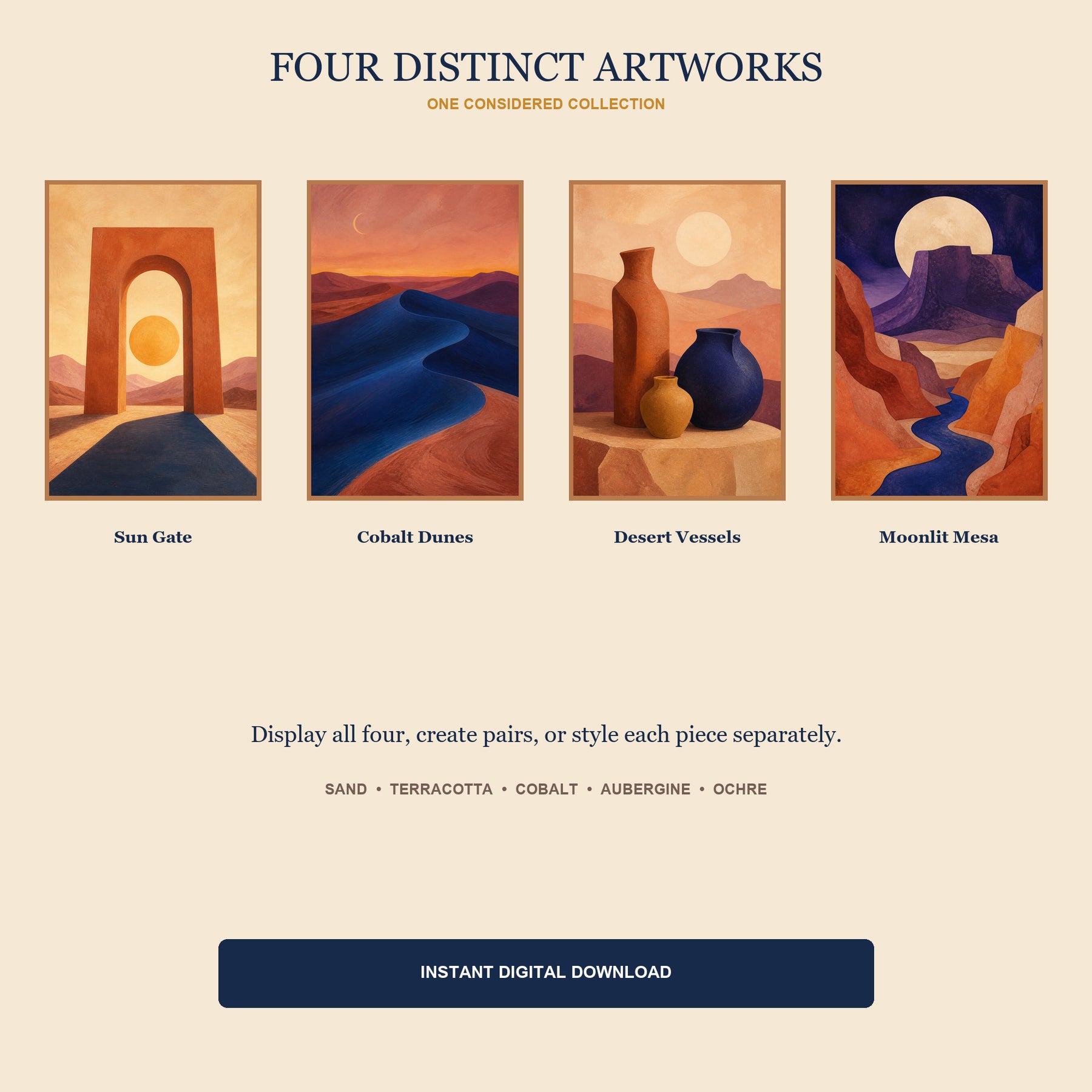 Terra Solis Printable Wall Art Set of 4 | Desert Modern Landscape Digital Prints