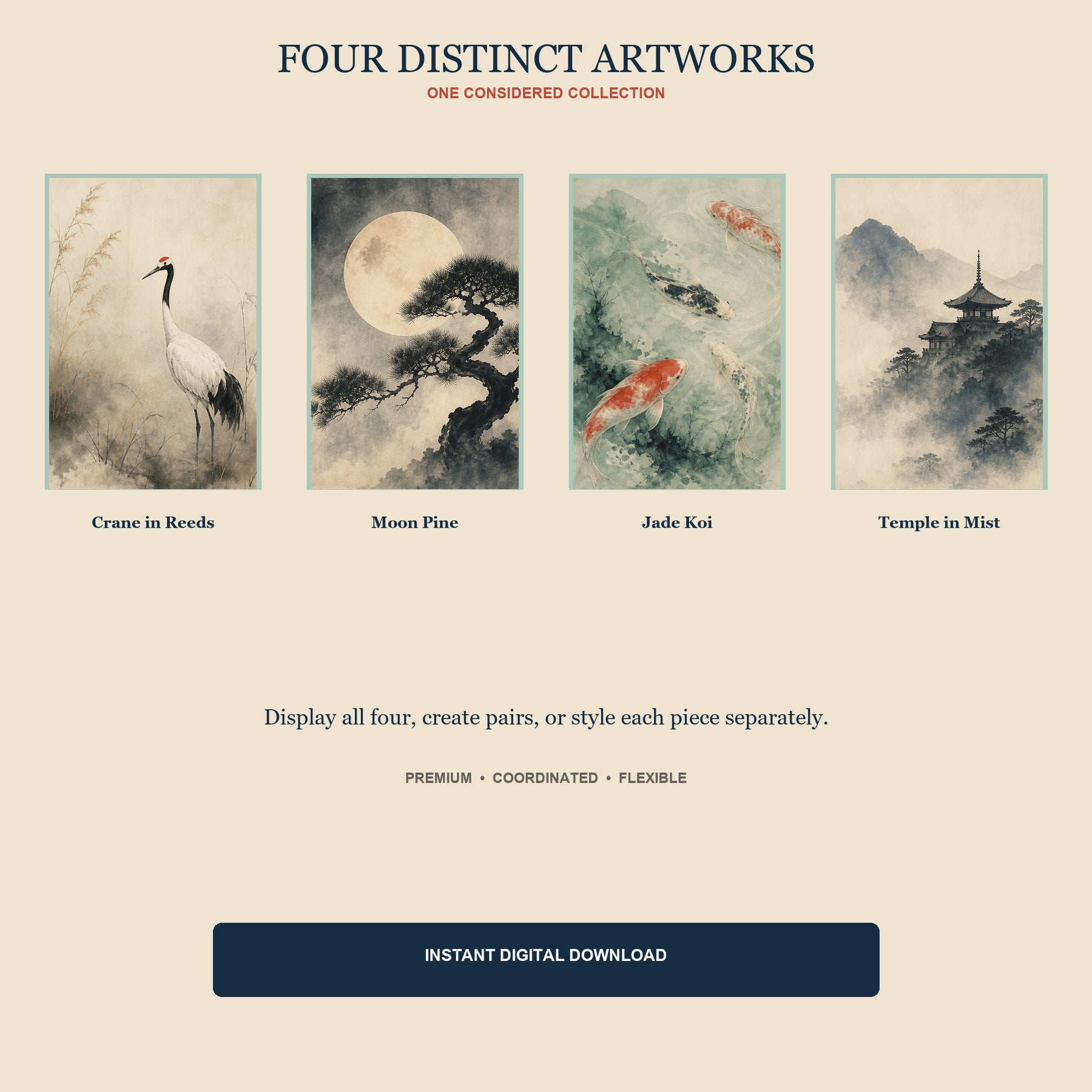 Kyoto Stillness Printable Wall Art Set of 4 | Japanese-Inspired Set of Four Digital Prints