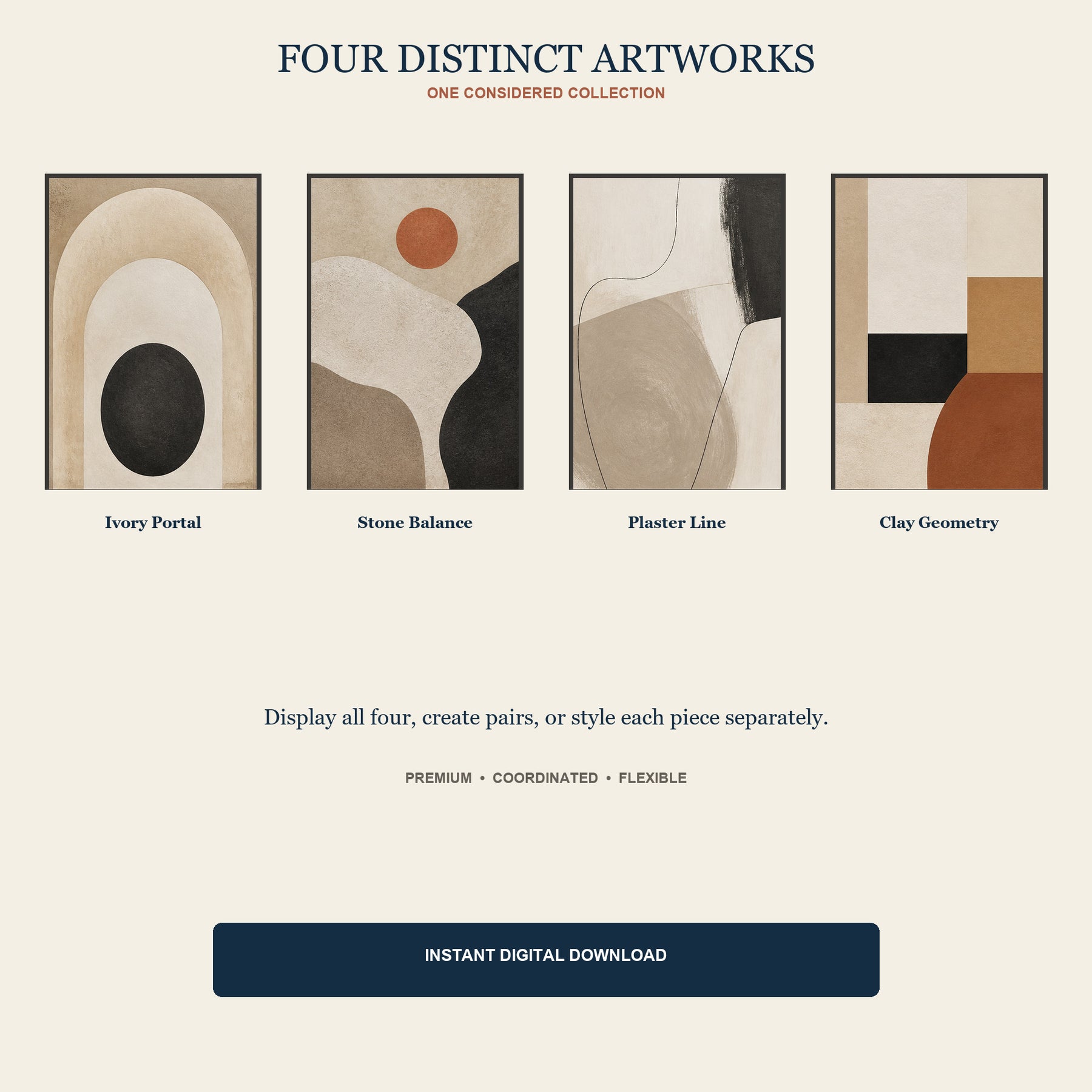 Quiet Form Printable Wall Art Set of 4 | Neutral Abstract Set of Four Digital Prints