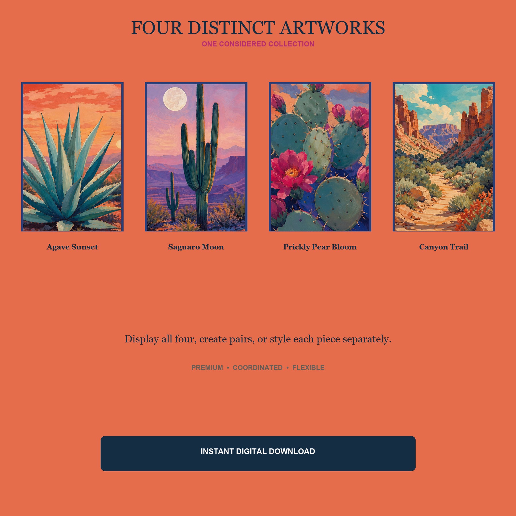 Desert Bloom Printable Wall Art Set of 4 | Bold Southwestern Set of Four Digital Prints