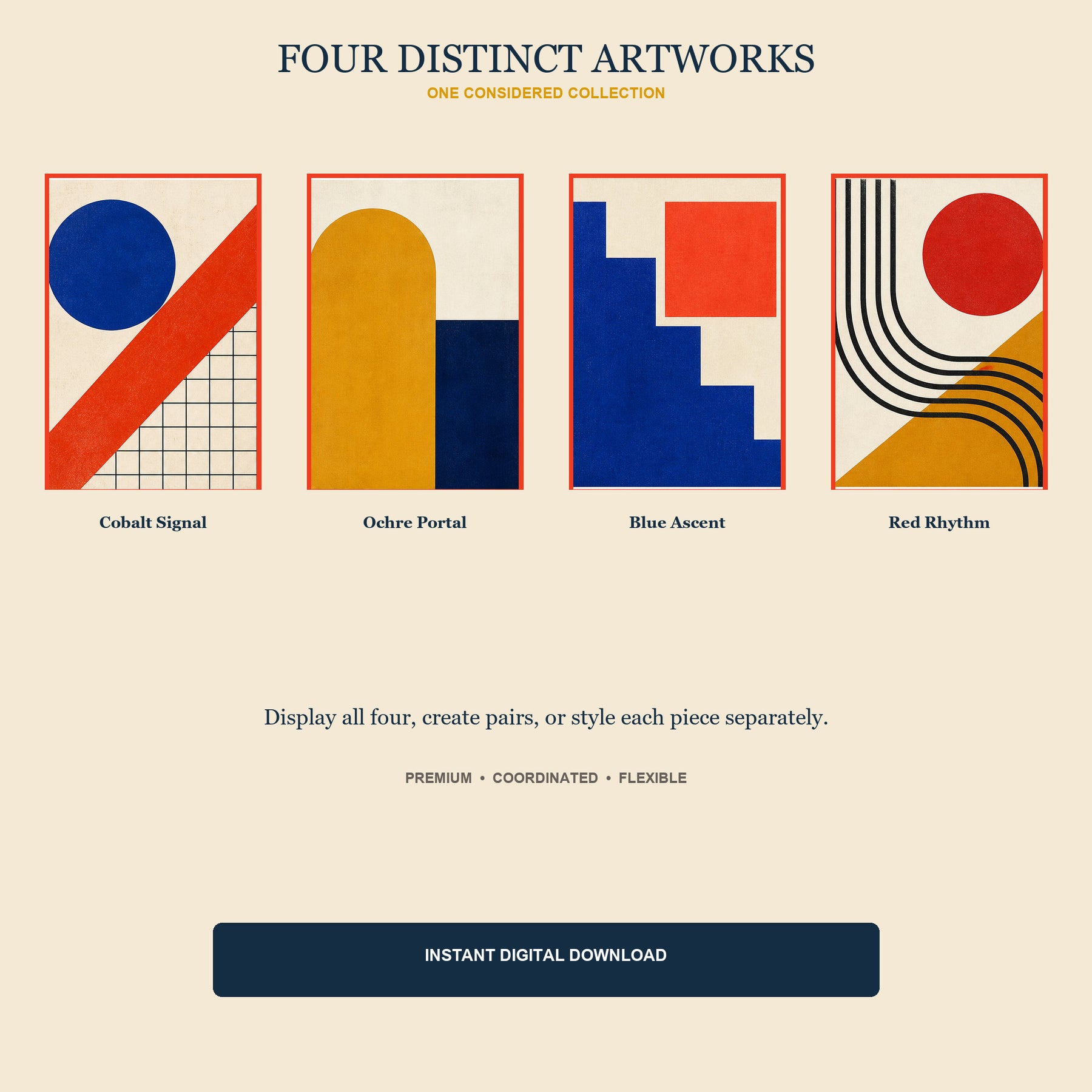 Modern Tempo Printable Wall Art Set of 4 | Bold Geometric Set of Four Digital Prints