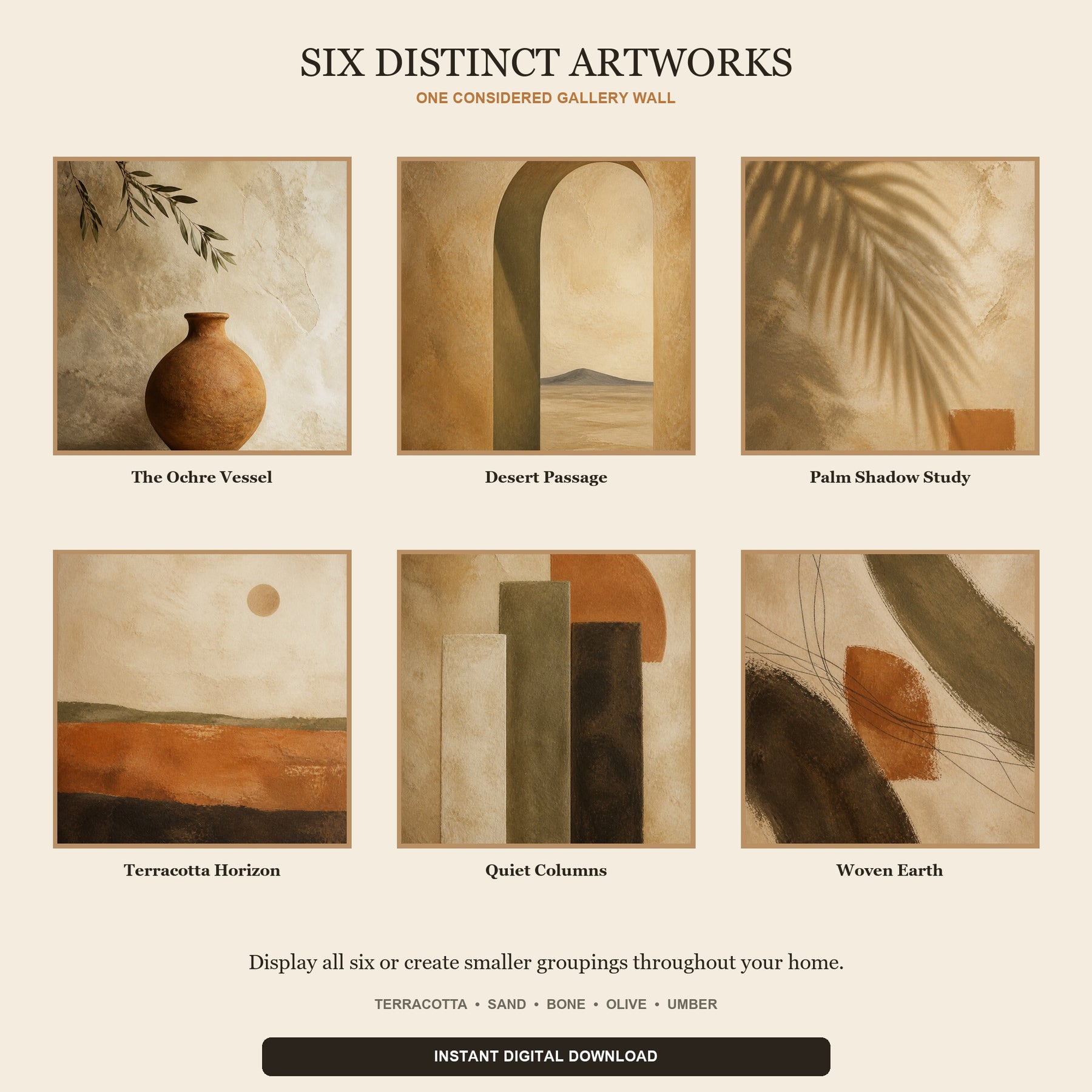 Sienna & Stone Printable Wall Art Set of 6 | Organic Modern Earth Tone Gallery Wall Digital Prints