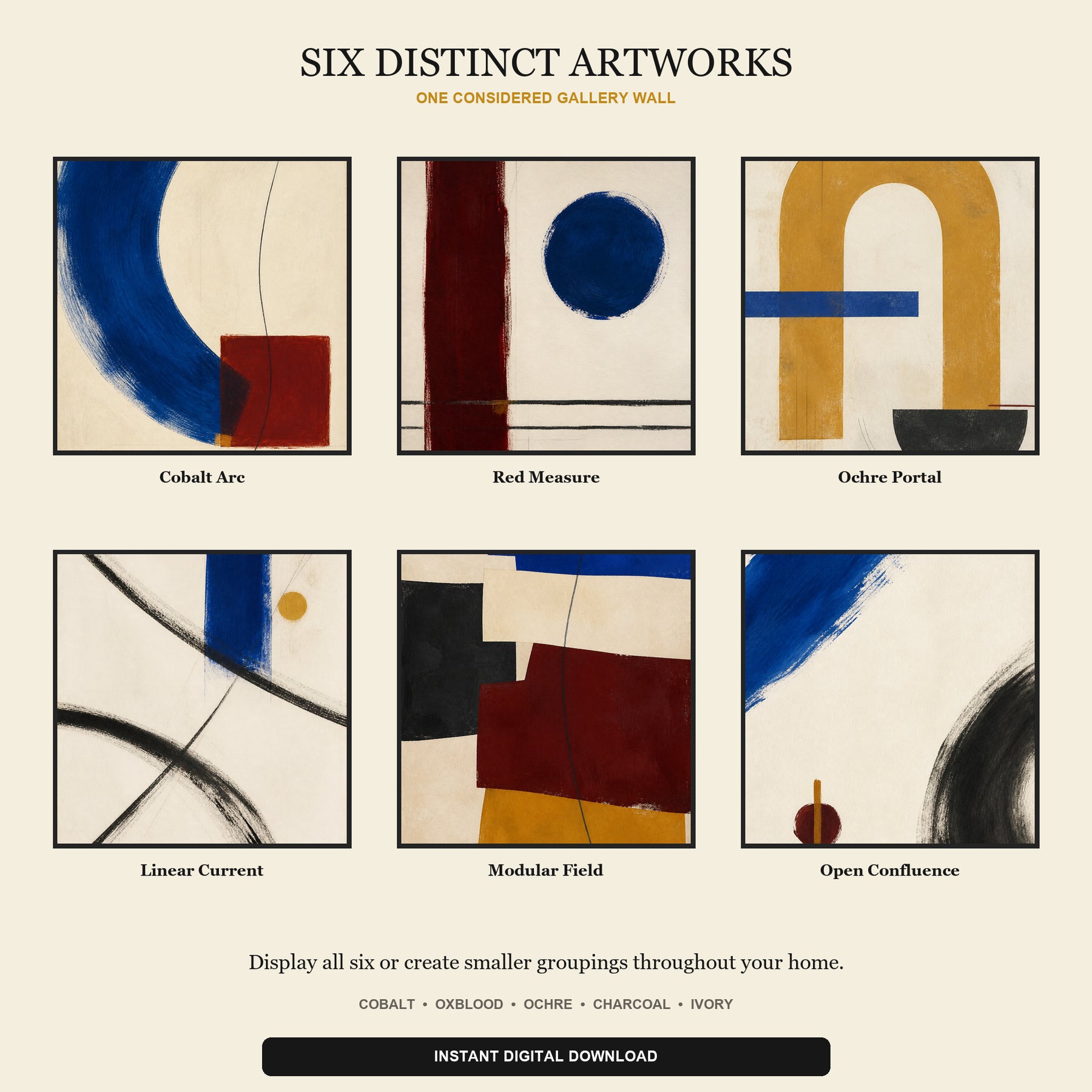 Contour & Current Printable Wall Art Set of 6 | Modern Abstract Color Gallery Wall Digital Prints