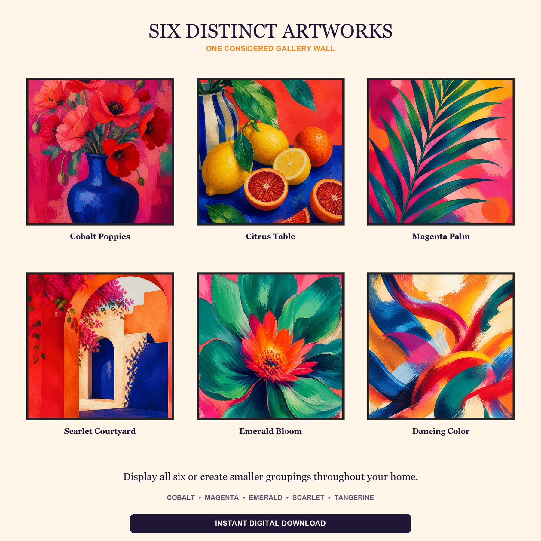 Vivid Reverie Printable Wall Art Set of 6 | Bold Colorful Gallery Wall Digital Prints