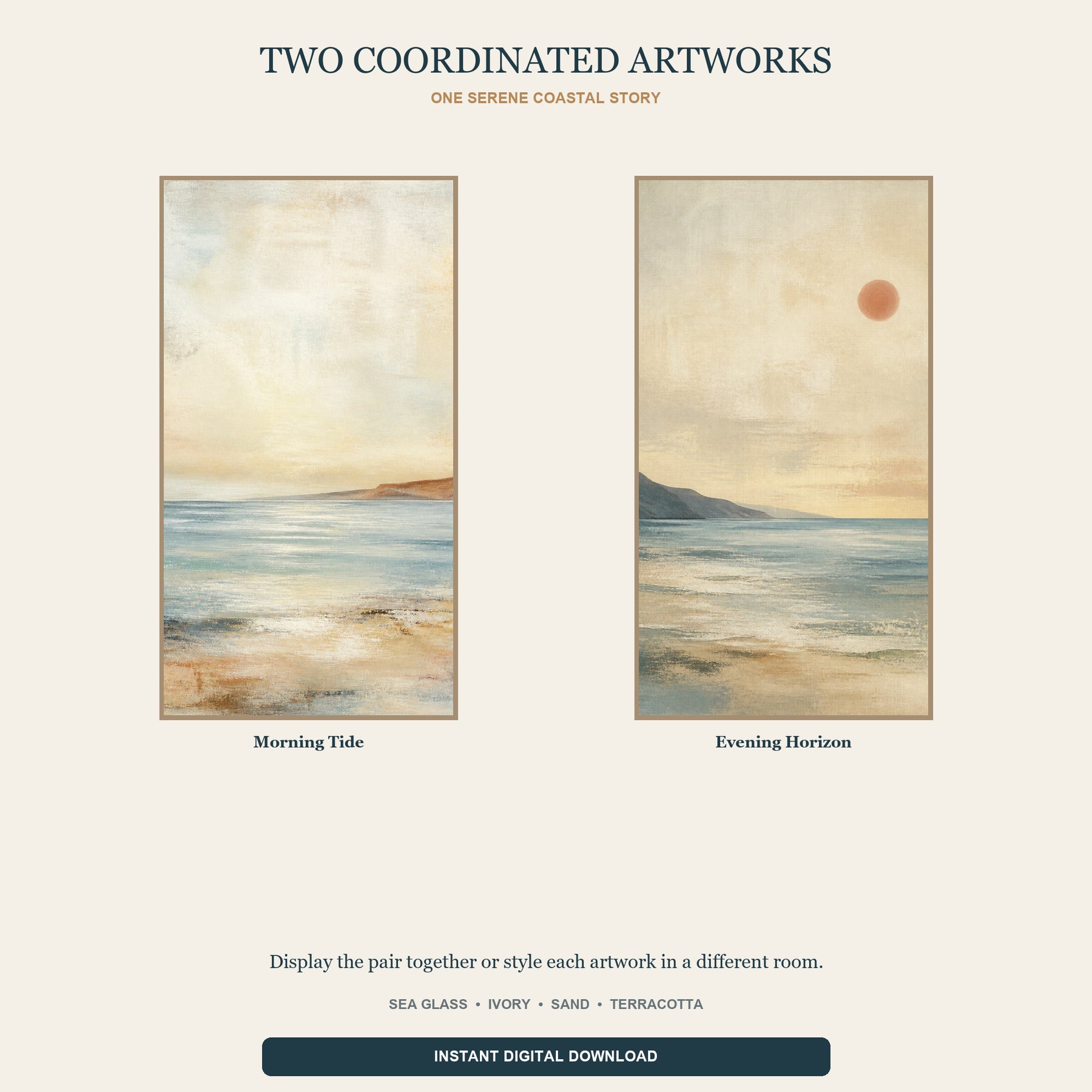 Quiet Shores Printable Wall Art Set of 2 | Coastal Abstract Seascape Digital Prints