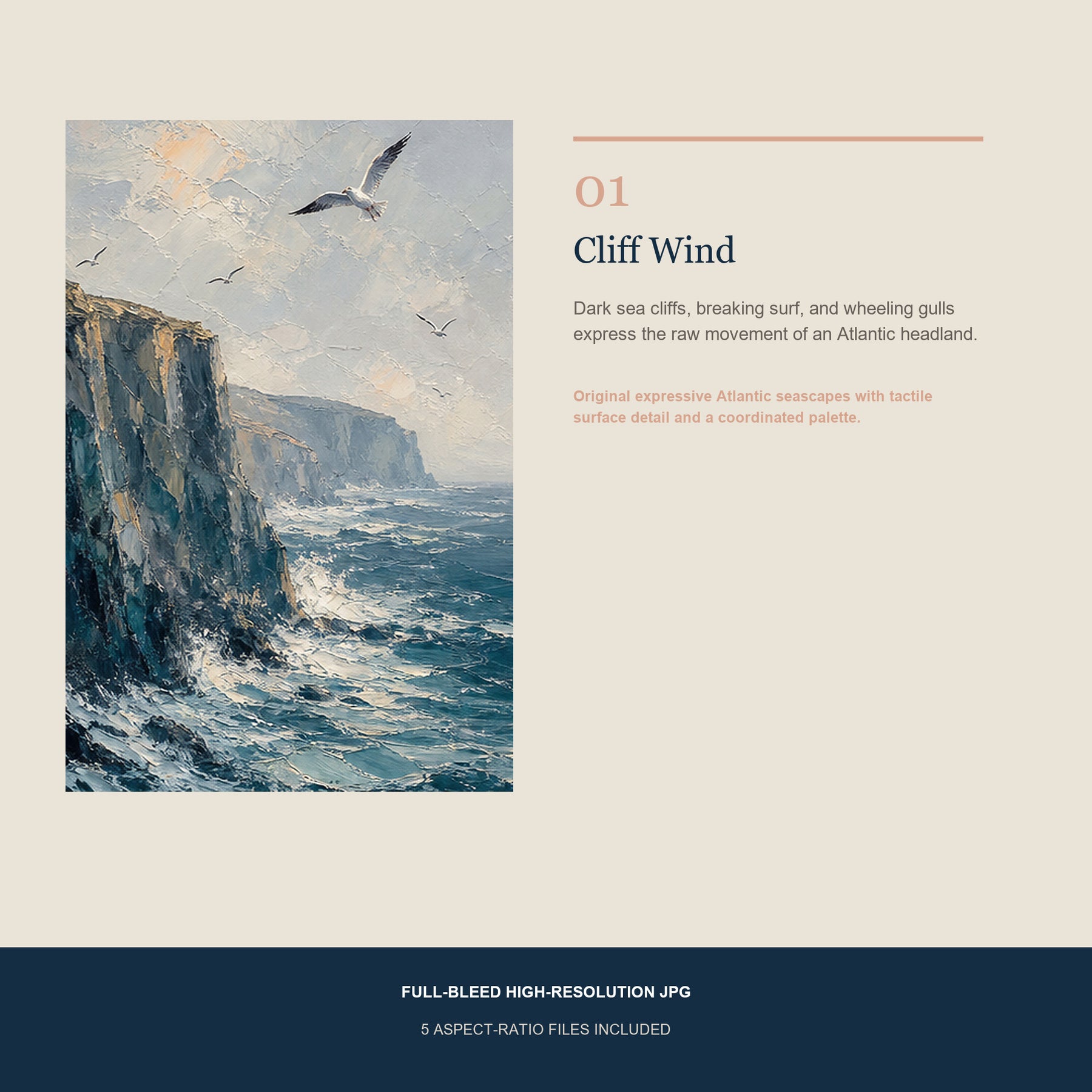 Wild Atlantic Printable Wall Art Set of 4 | Painterly Coastal Set of Four Digital Prints