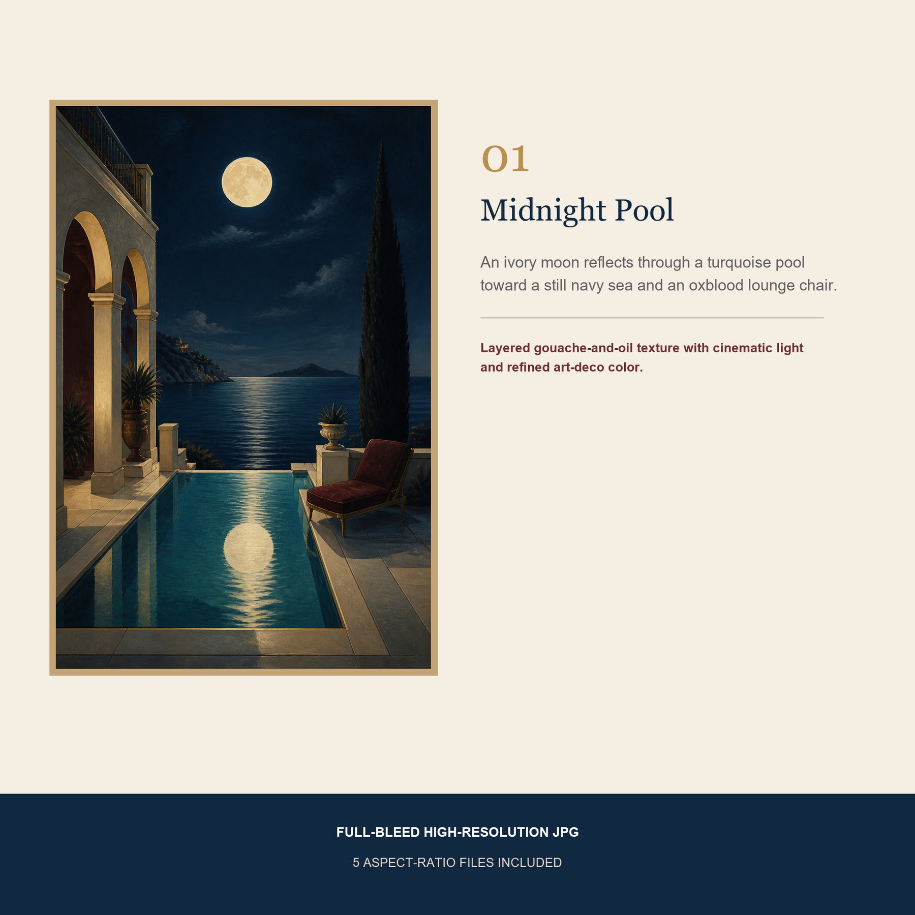 Riviera After Dark Printable Wall Art Set of 4 | Luxury Coastal Night Digital Prints