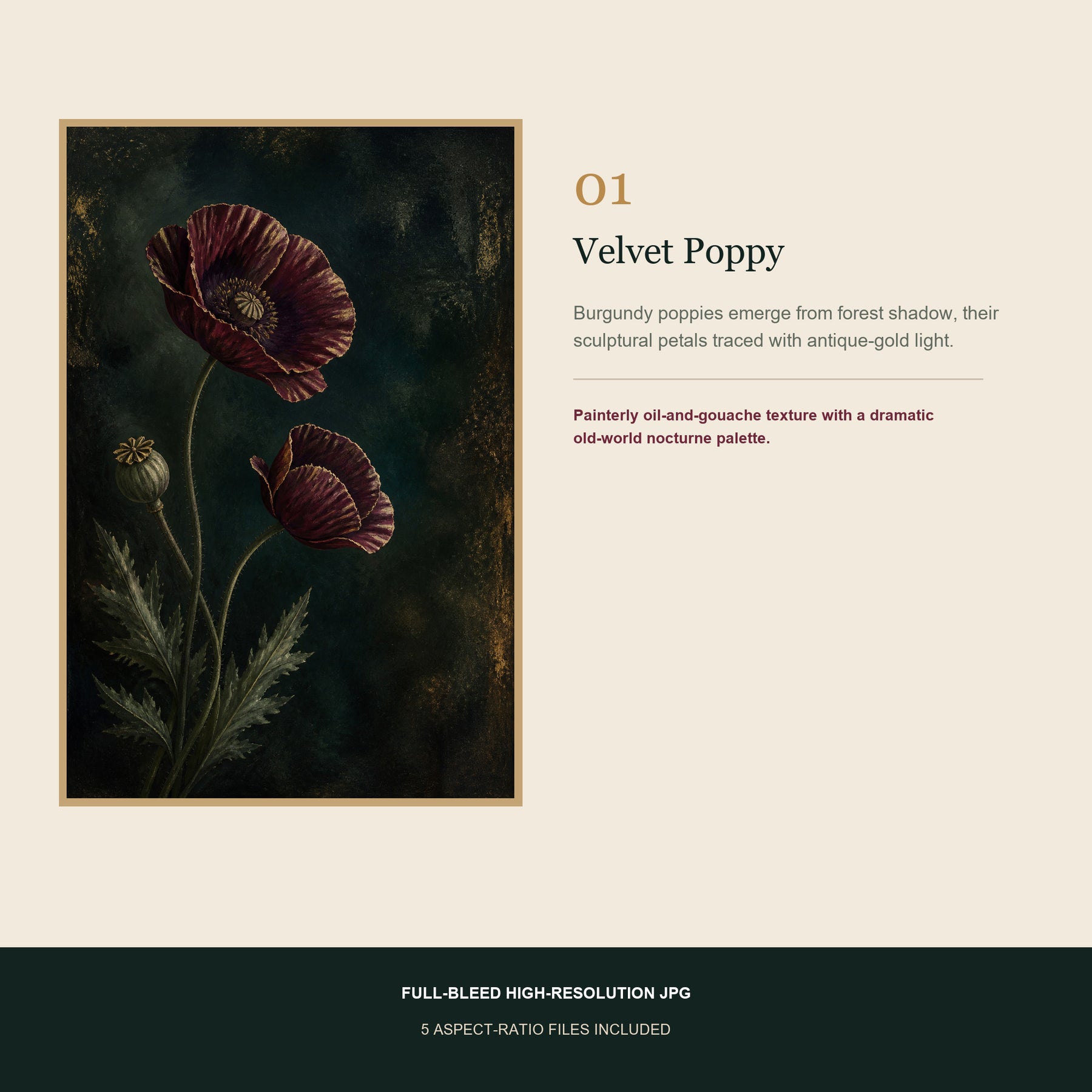Nocturne Botanica Printable Wall Art Set of 3 | Moody Floral & Moonlit Garden Digital Prints